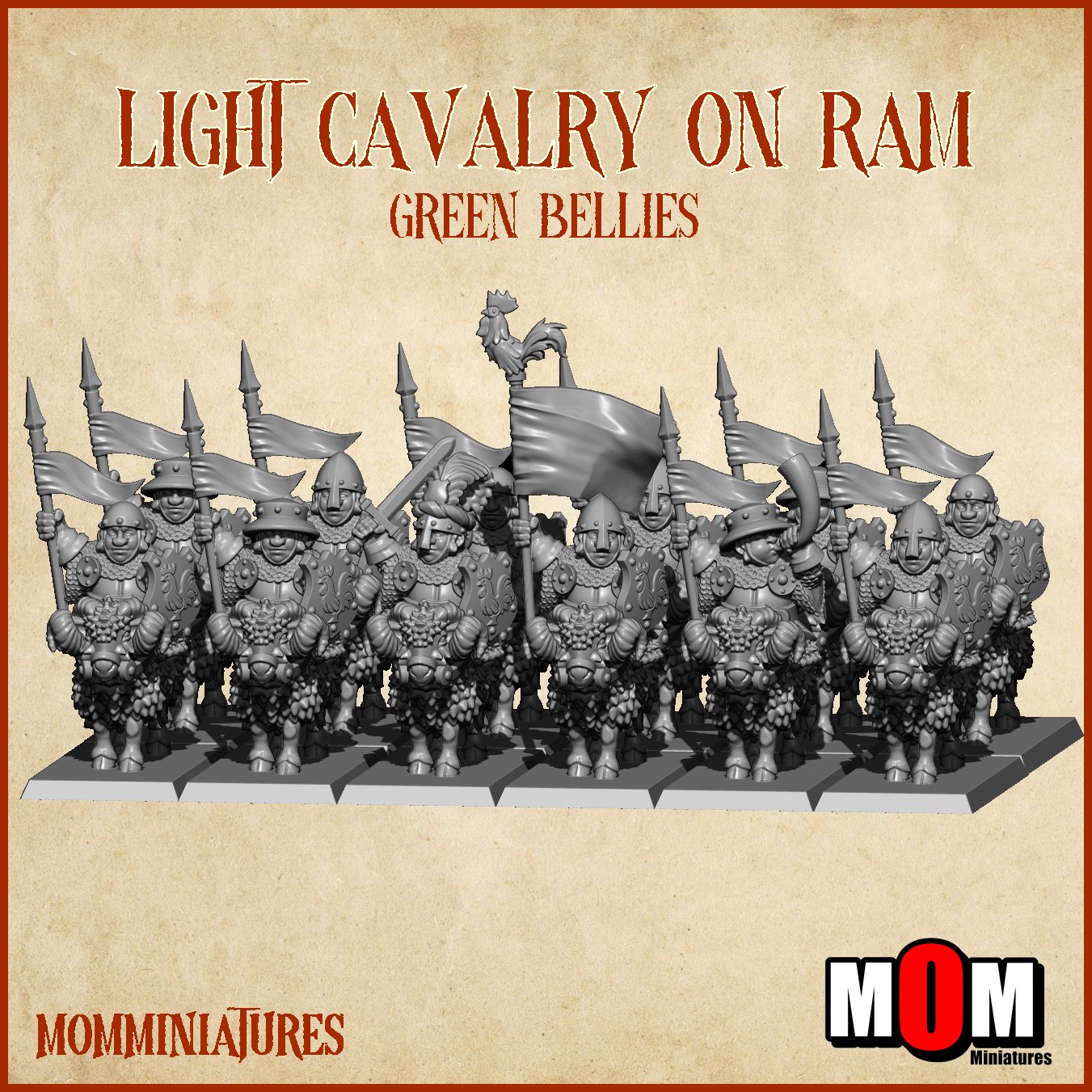 Light Cavalry on Rams, Green Bellies - MoM Miniatures