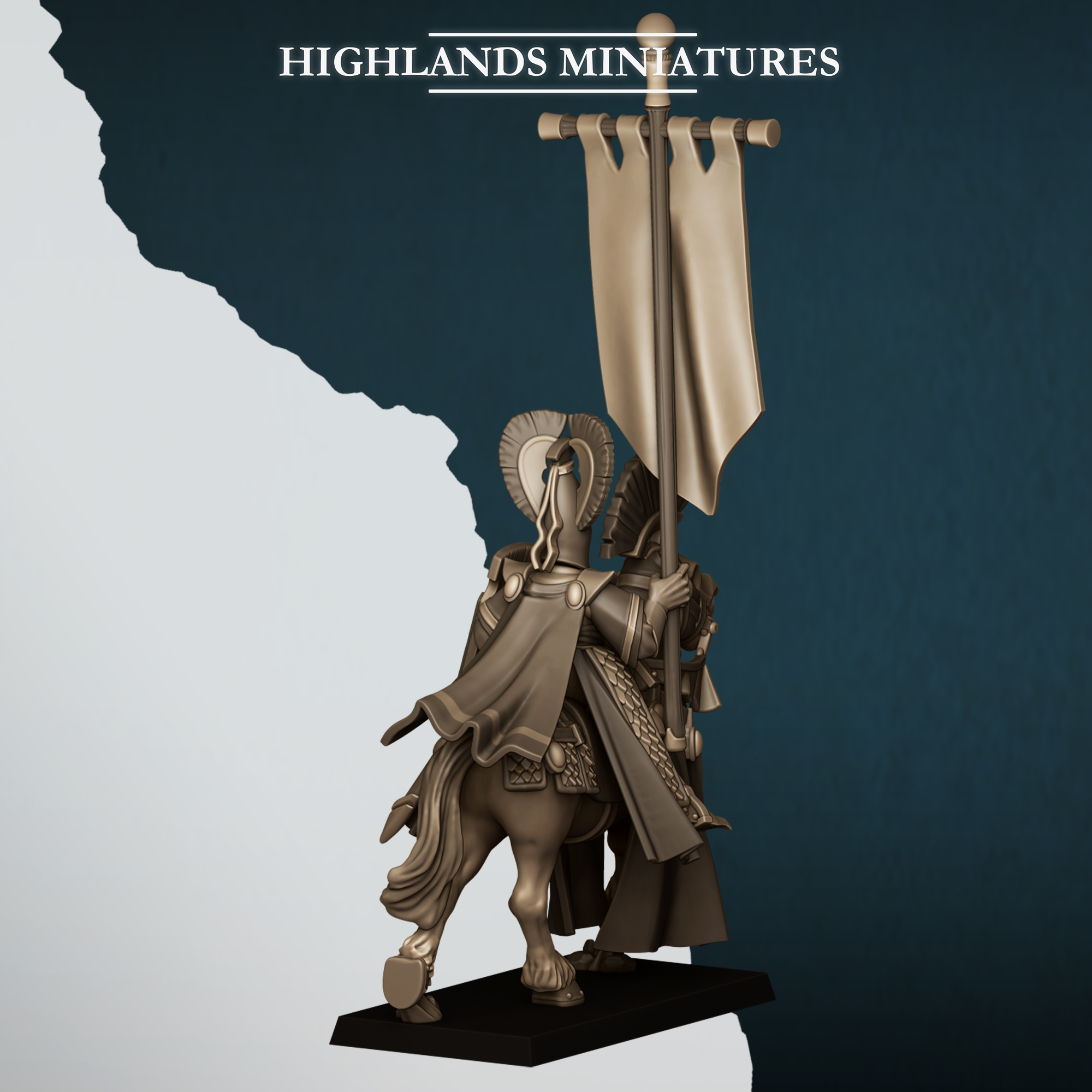 Mounted Aegean Battle Standard Bearer, Aegean Elves - Highlands Miniatures - Image 2