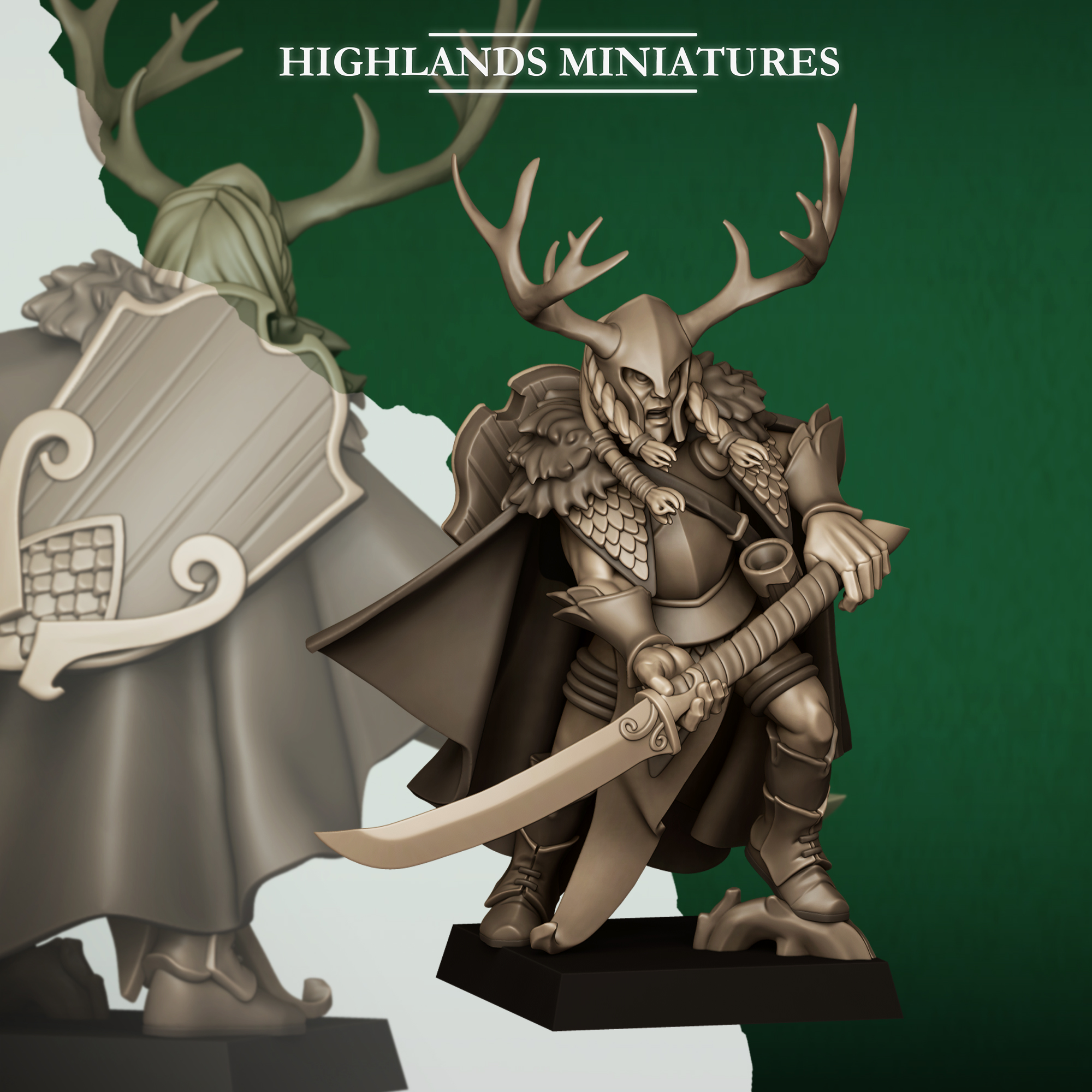 Feral Highborn with Spear, Feral Elves - Highlands Miniatures