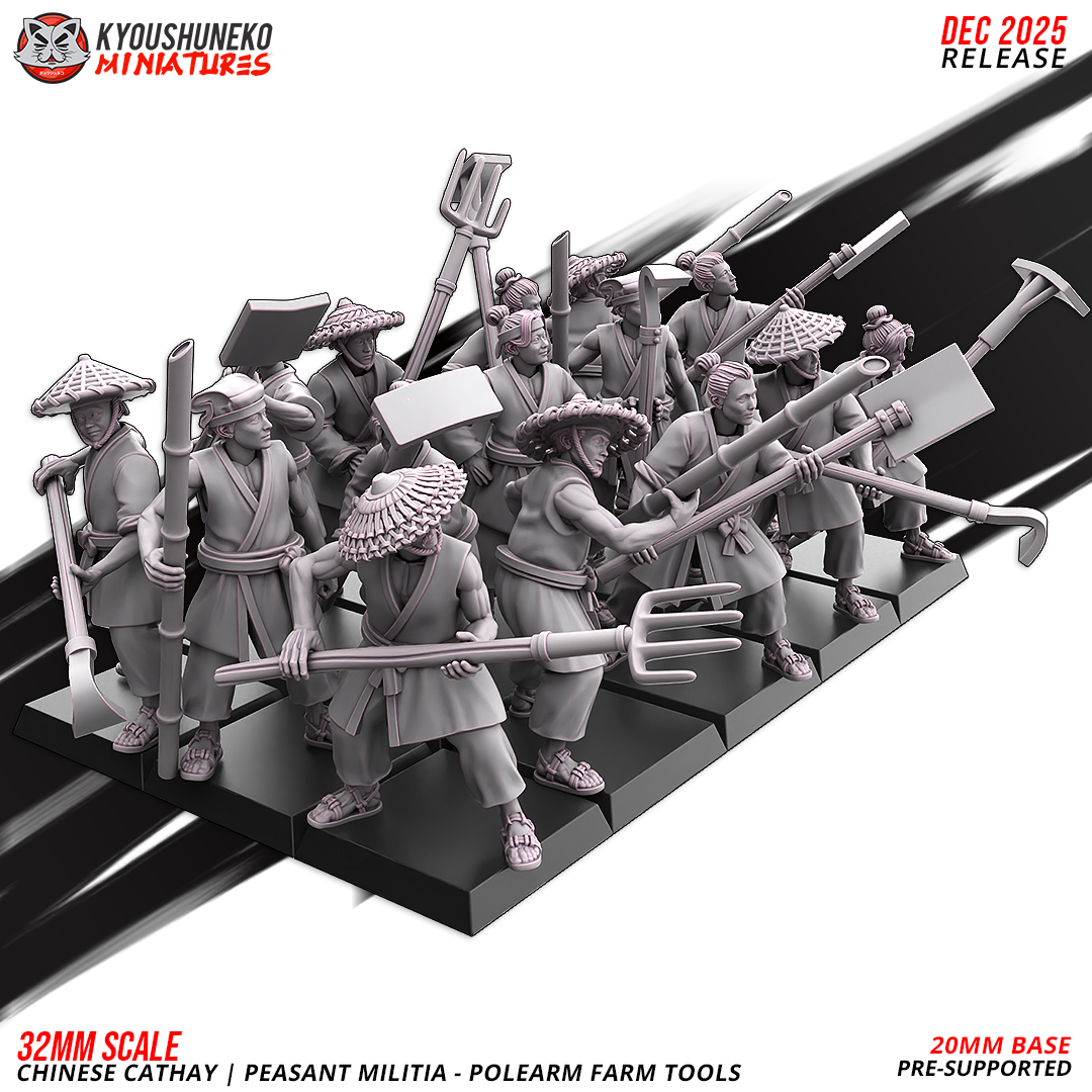 Peasant Militia with Polearm Farm Tools, Chinese Cathay, Kyoushuneko Miniatures