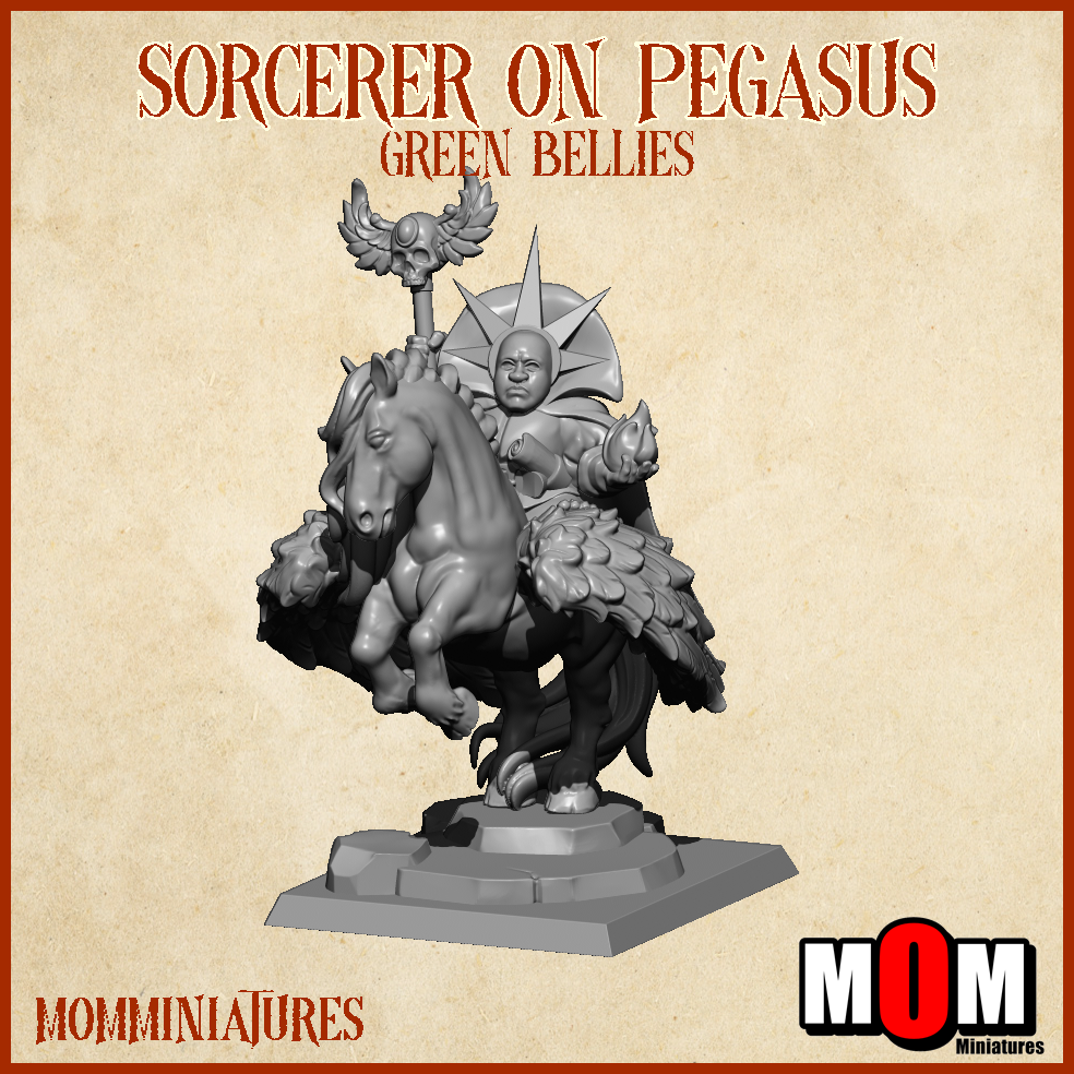 Sorcerer on Pegasus, Green Bellies - MoM Miniatures