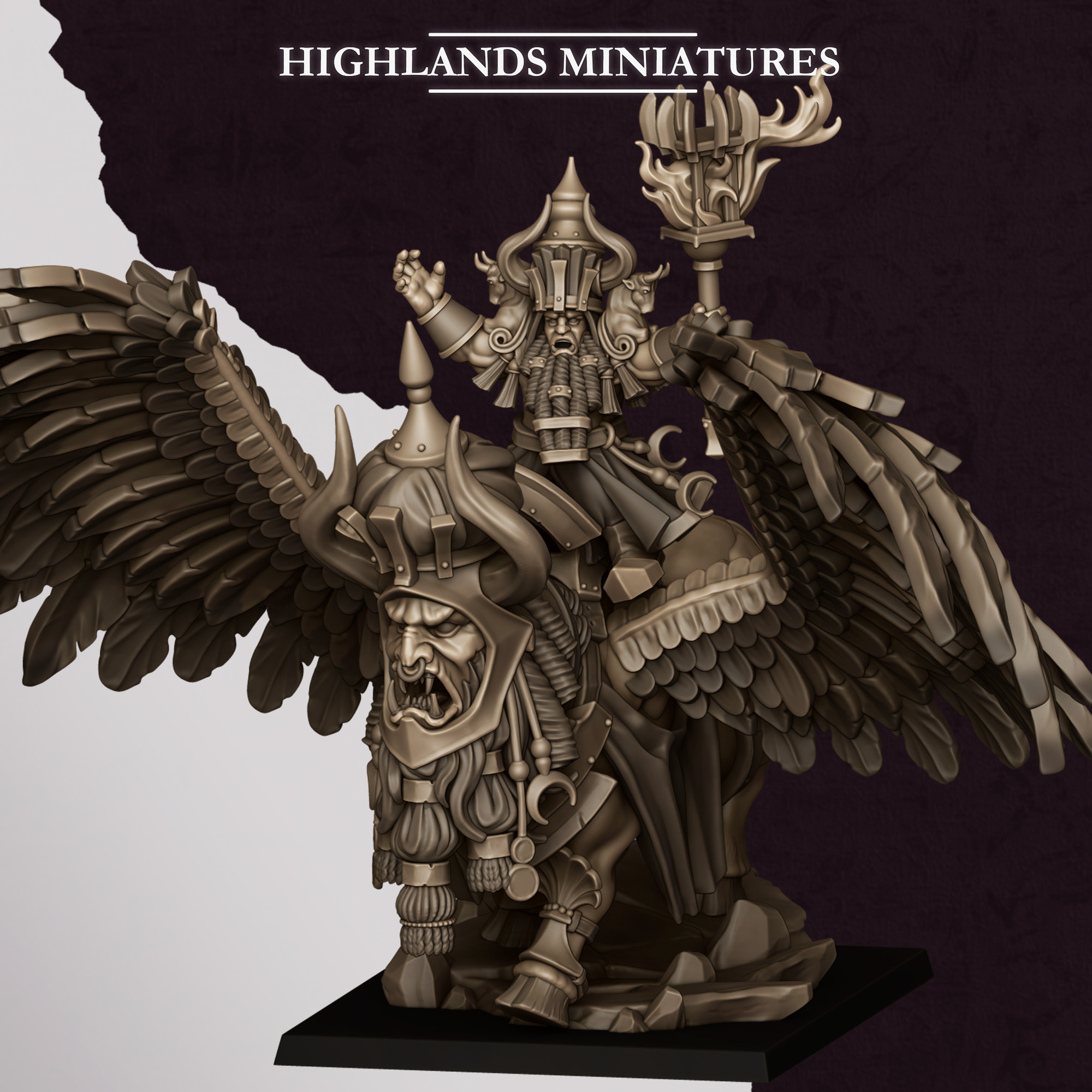 Great Sorceror of Marduk on Lammassu, Sons of Marduk- Highlands Miniatures