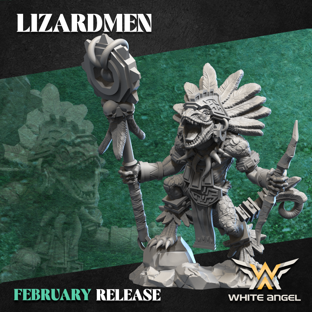 Slippery Lizard Shaman, Lizardmen - White Angel Miniatures