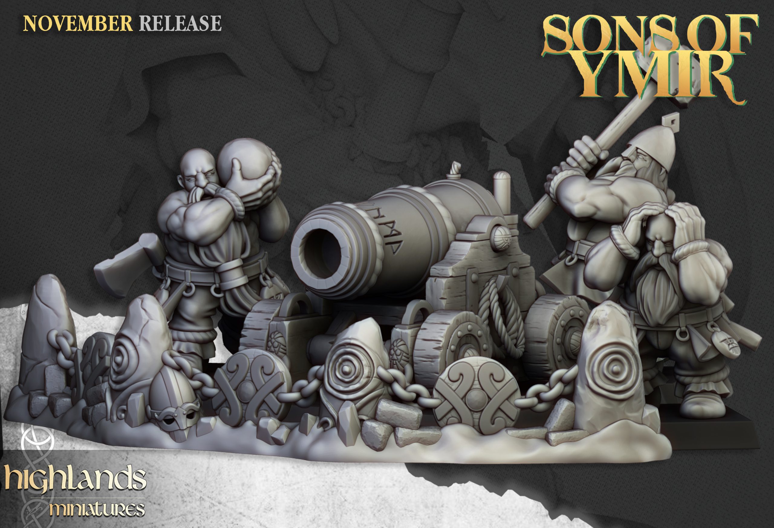 Dwarf Cannon, Sons of Ymir- Highlands Miniatures