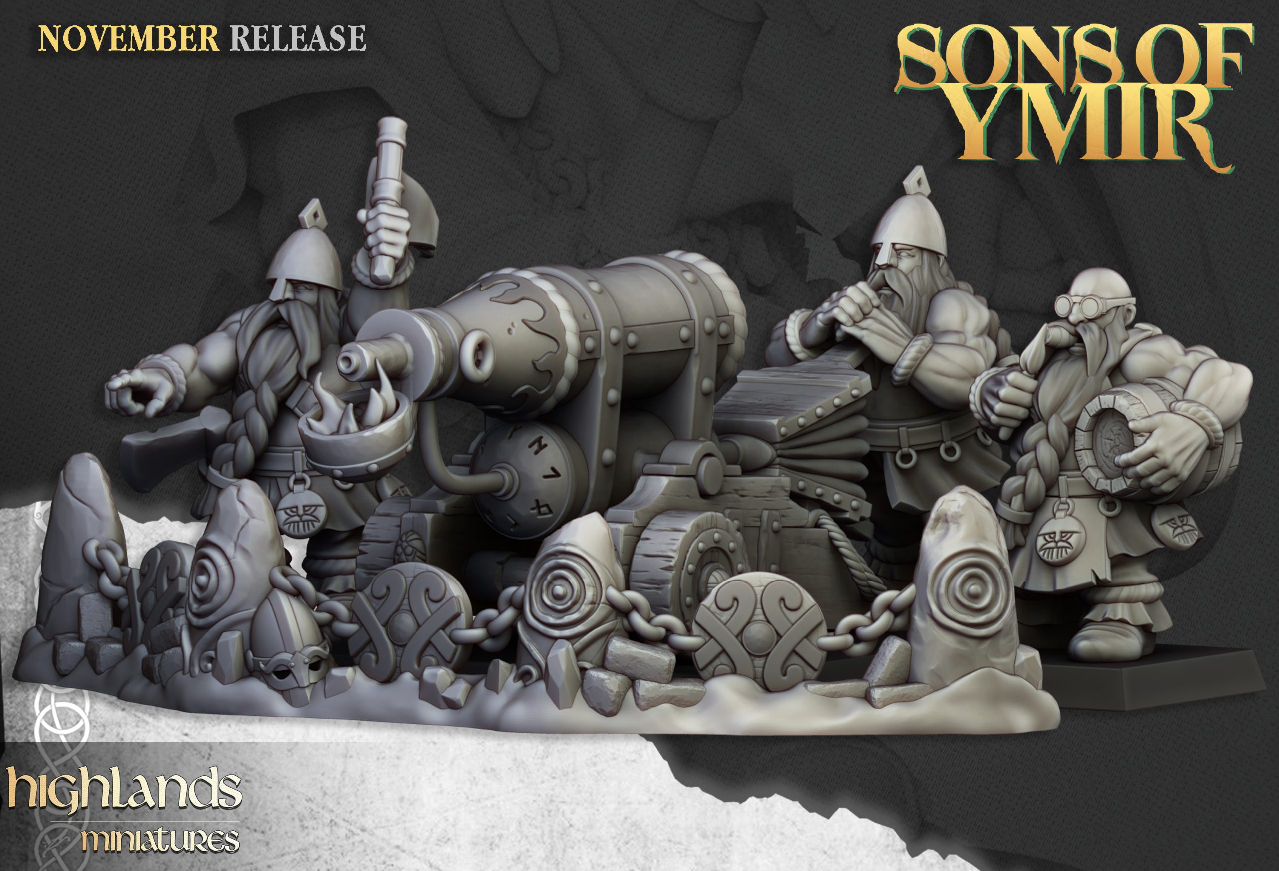 Dwarf Flame Cannon, Sons of Ymir- Highlands Miniatures