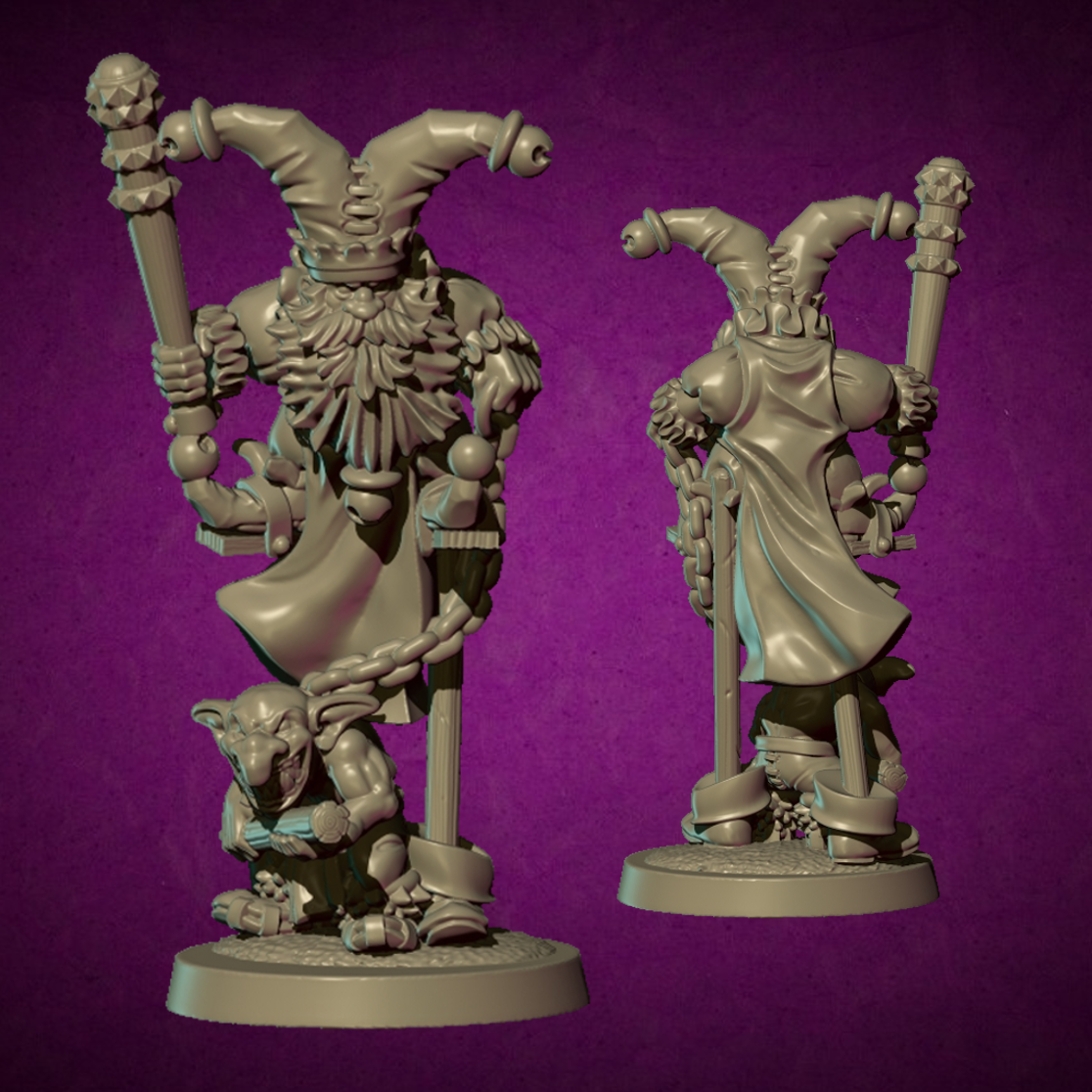 Dwarf Jester with Goblin, Dwarves - MoM Miniatures