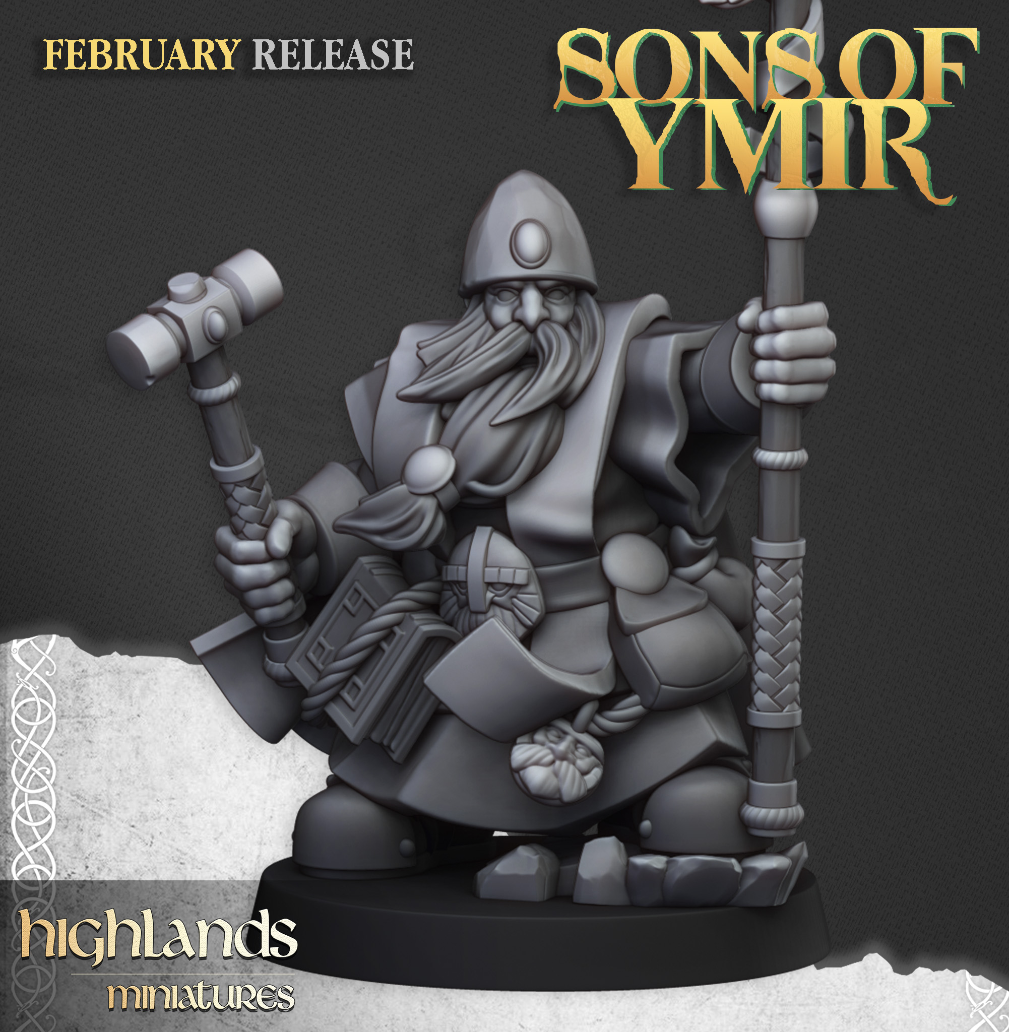 Dwarf Runepriest Male, Sons of Ymir- Highlands Miniatures - Image 2