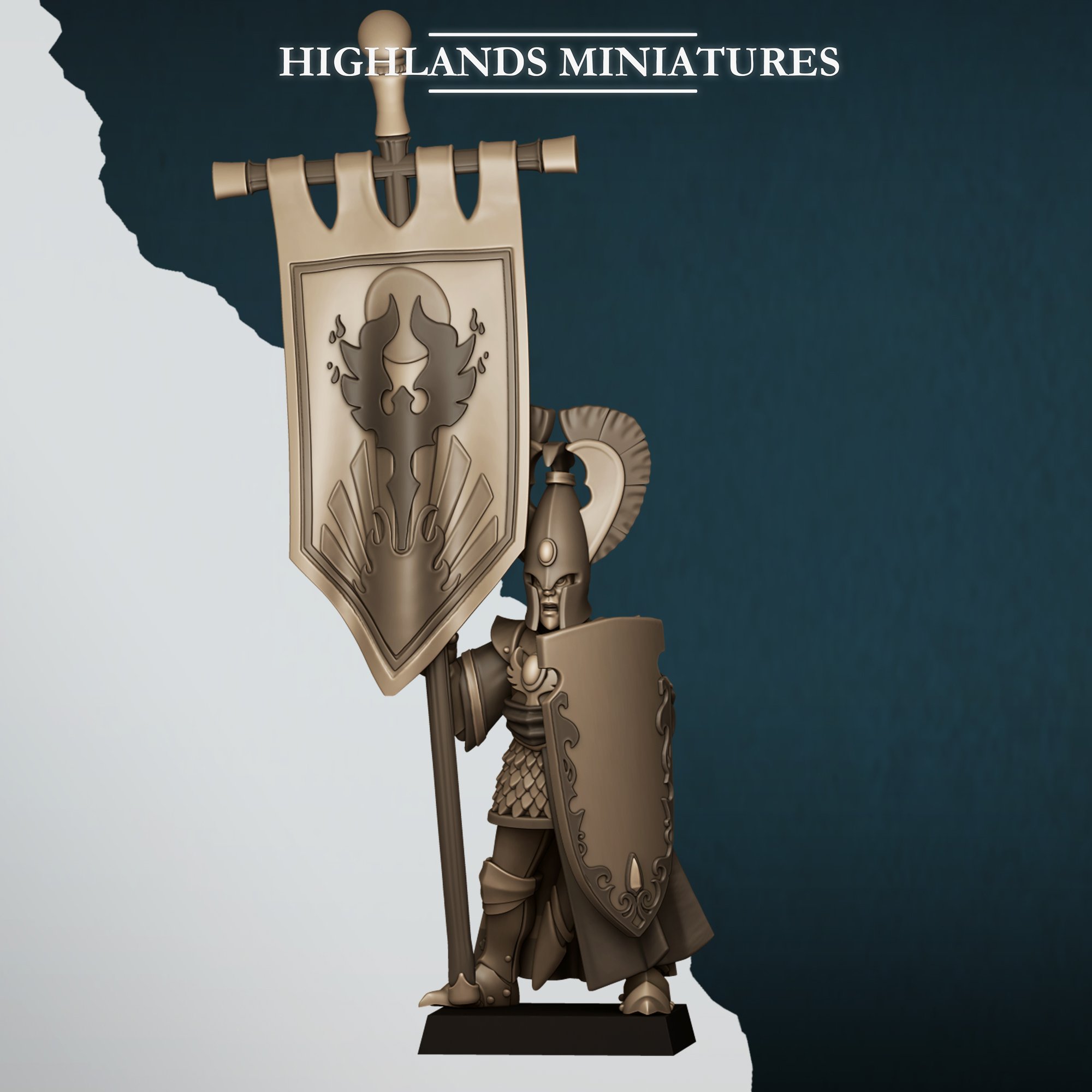 Aegean Battle Standard Bearer, Aegean Elves - Highlands Miniatures