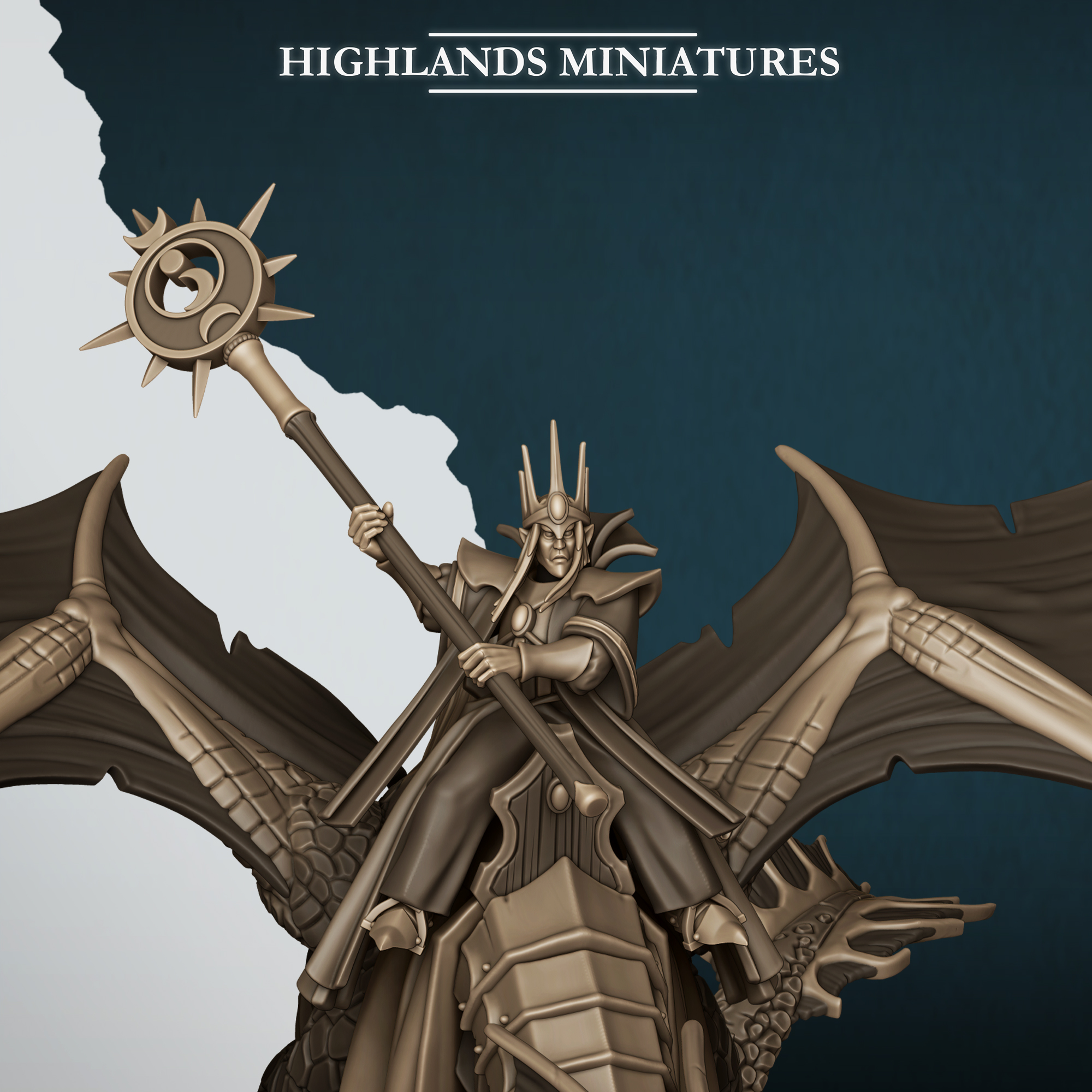 Great Mage on Dragon, Aegean Elves - Highlands Miniatures