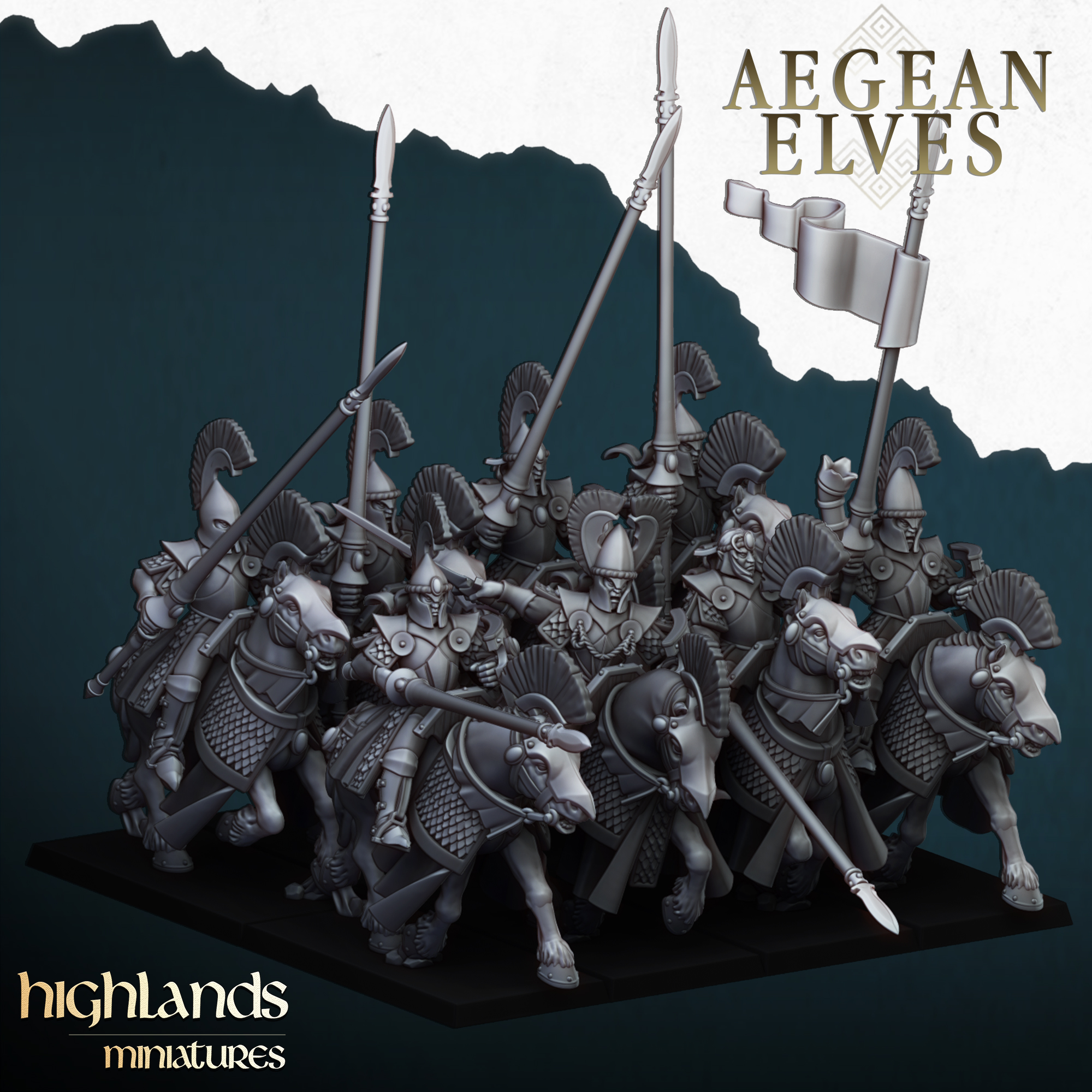 Mounted Lances, Aegean Elves - Highlands Miniatures