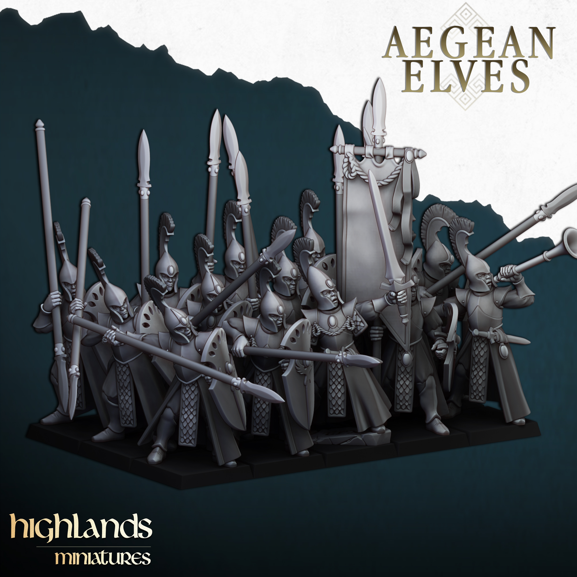 Spearmen, Aegean Elves - Highlands Miniatures