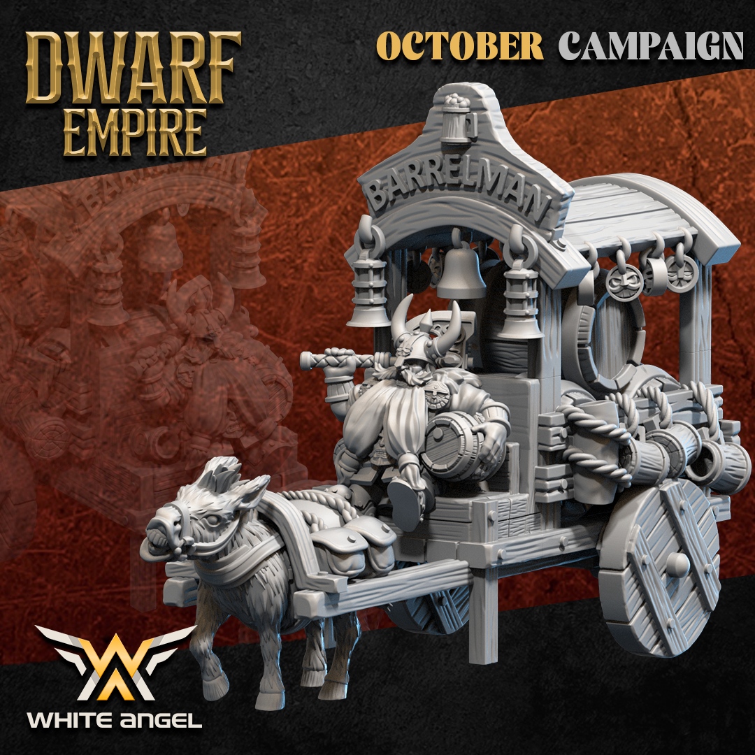 Barrelman Cart, Dwarf Empire - White Angel Miniatures