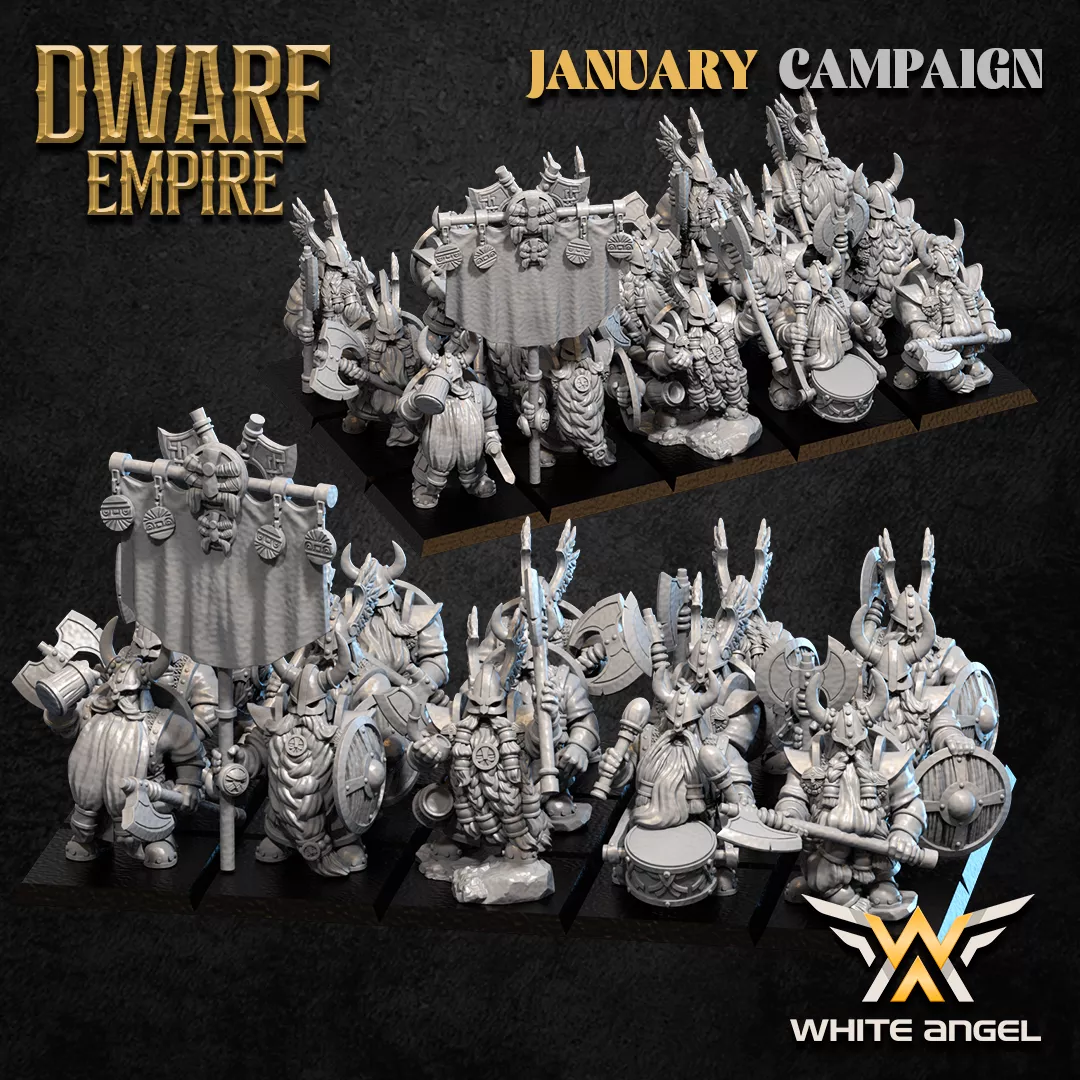 Master Beard Warrior Unit with Command Group – Dwarf Empire – White Angel Miniatures