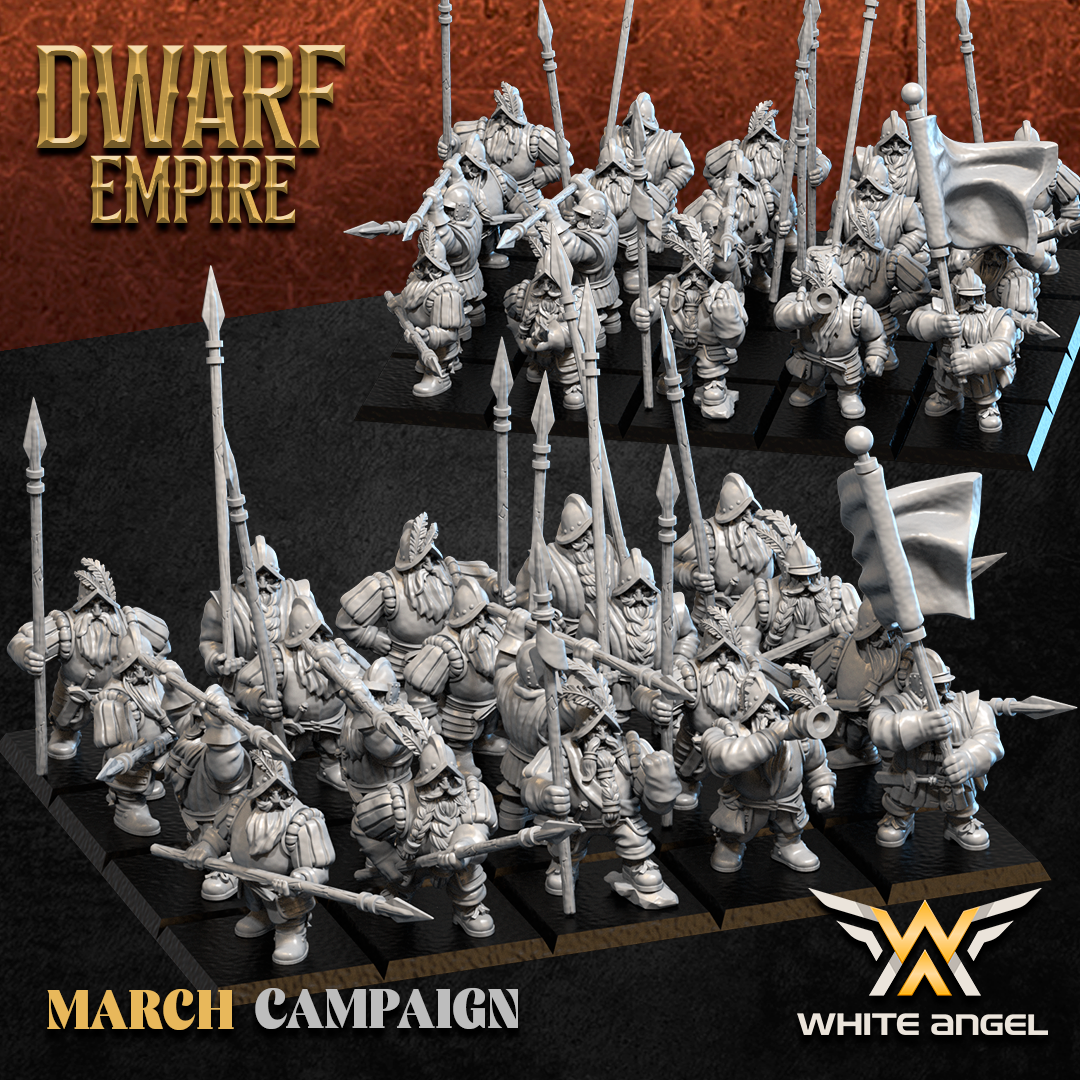 Old World Pikedwarf Unit with Command Group – Dwarf Empire – White Angel Miniatures