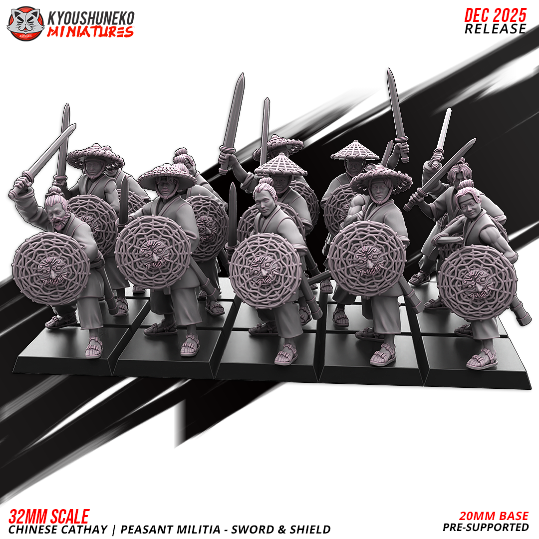 Peasant Militia with Sword and Shield, Chinese Cathay, Kyoushuneko Miniatures