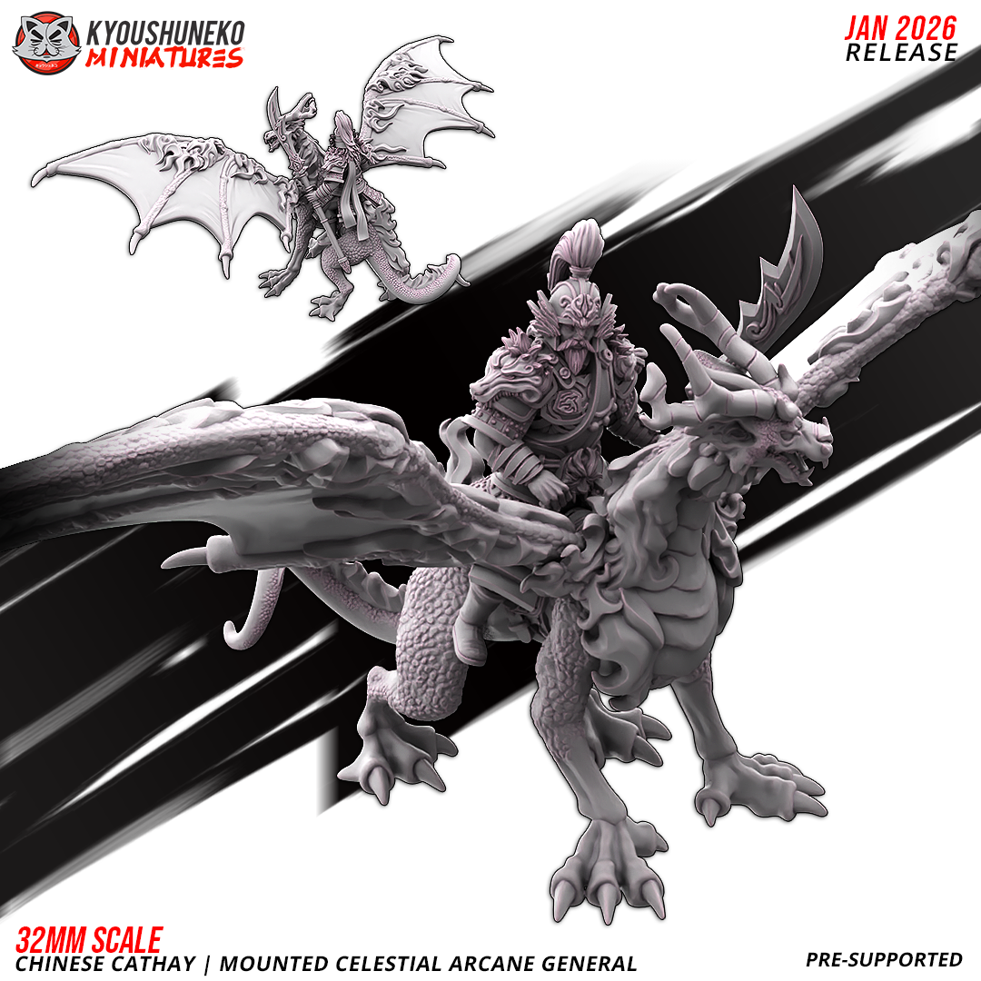 Celestial Arcane General Mounted, Chinese Cathay, Kyoushuneko Miniatures