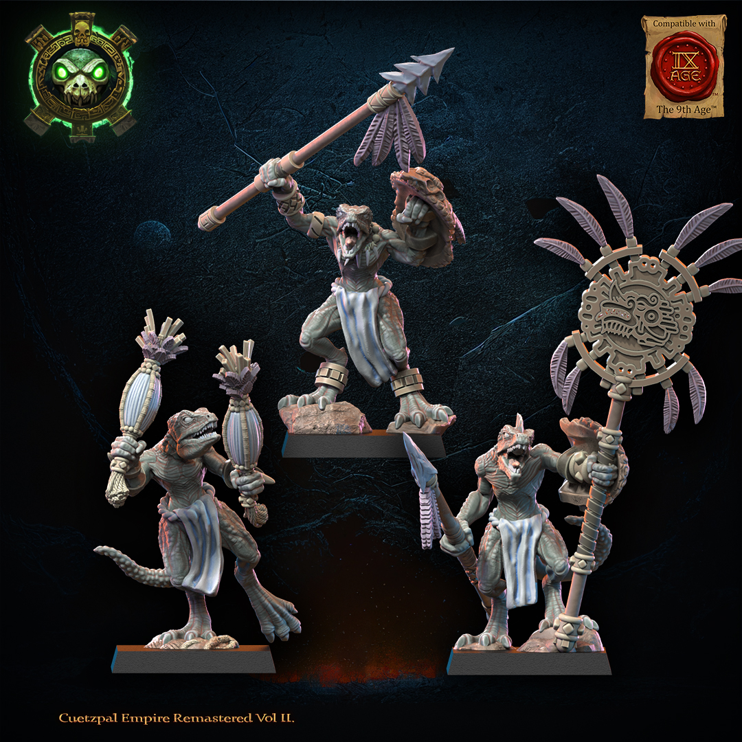 Cuetzpalli Regiment with Spears Command Group, Cuetzpal Empire, Lost Kingdom