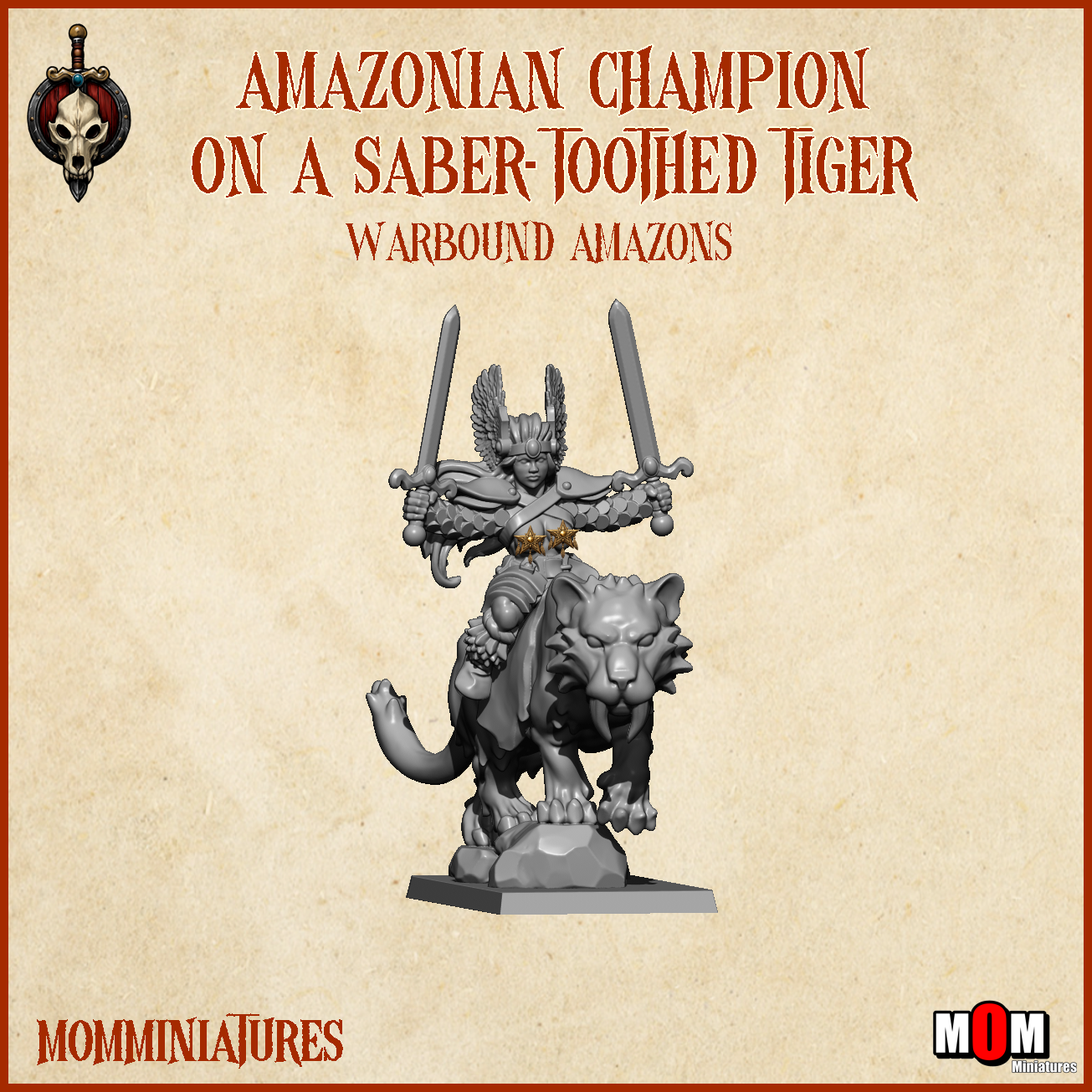 Amazonian Champion on a Saber-Toothed Tiger, Warbound Amazons - MoM Miniatures