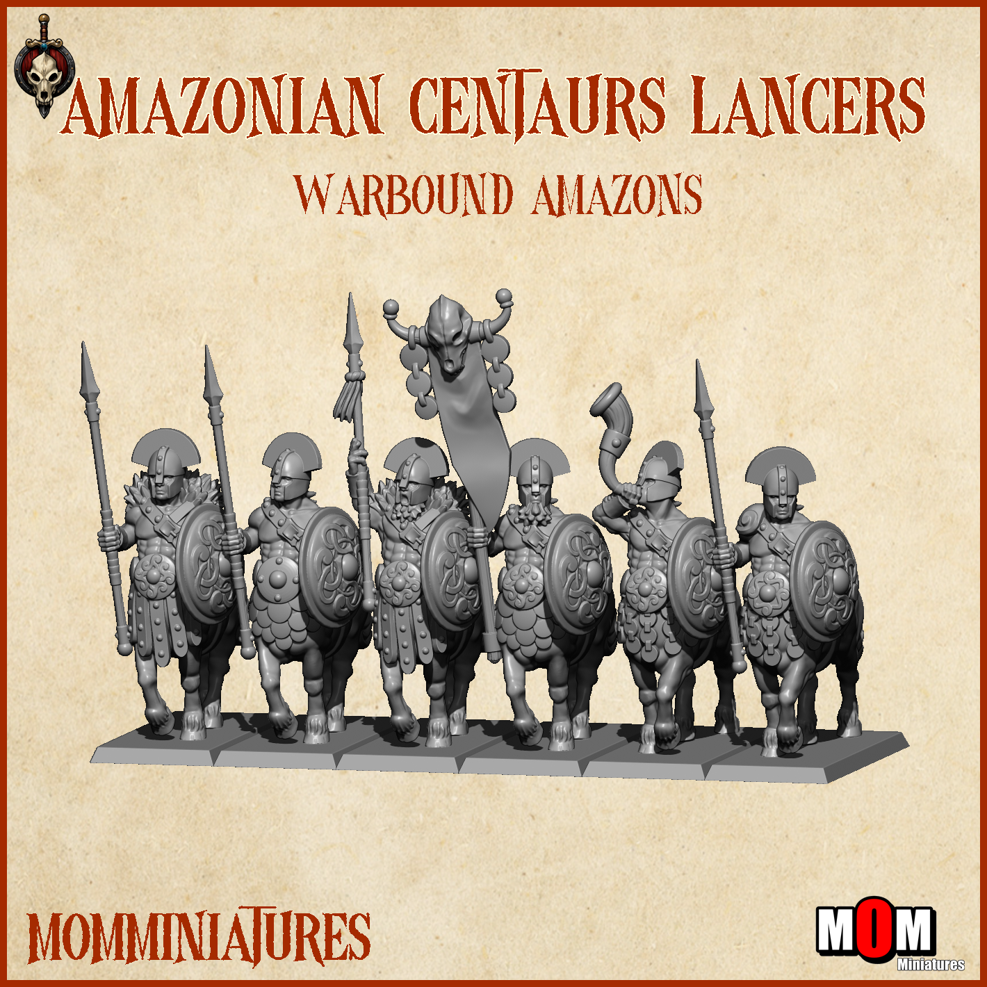 Amazonian Centaurs Lancers including Command Group, Warbound Amazons - MoM Miniatures