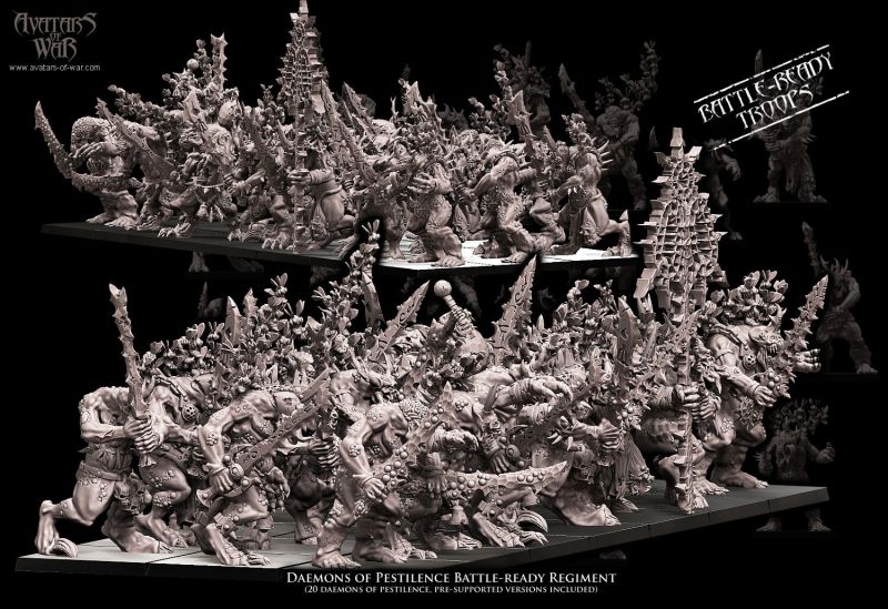 daemons of pestilence battle ready regiment, demons and dark gods of chaos, avatars of war