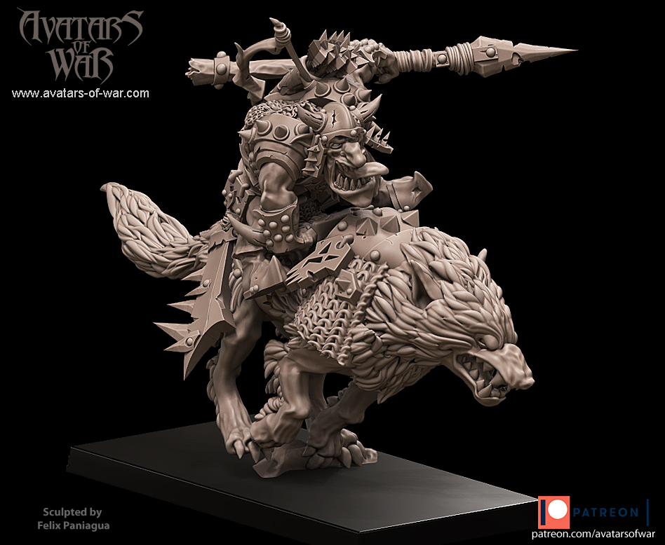 goblin hero on wolf with spear and shield , orcs & goblins avatars of war (copy)