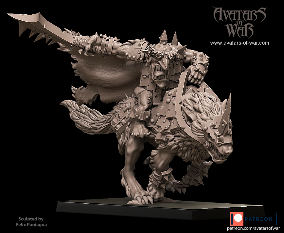 goblin hero on wolf with hand weapon , orcs & goblins avatars of war