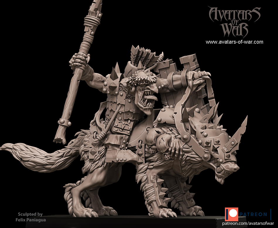 goblin hero on wolf with hand weapon , orcs & goblins avatars of war (copy)