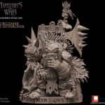 black orc warlord (urgzahk the dethroner) on dwarven throne, orcs & goblins avatars of war