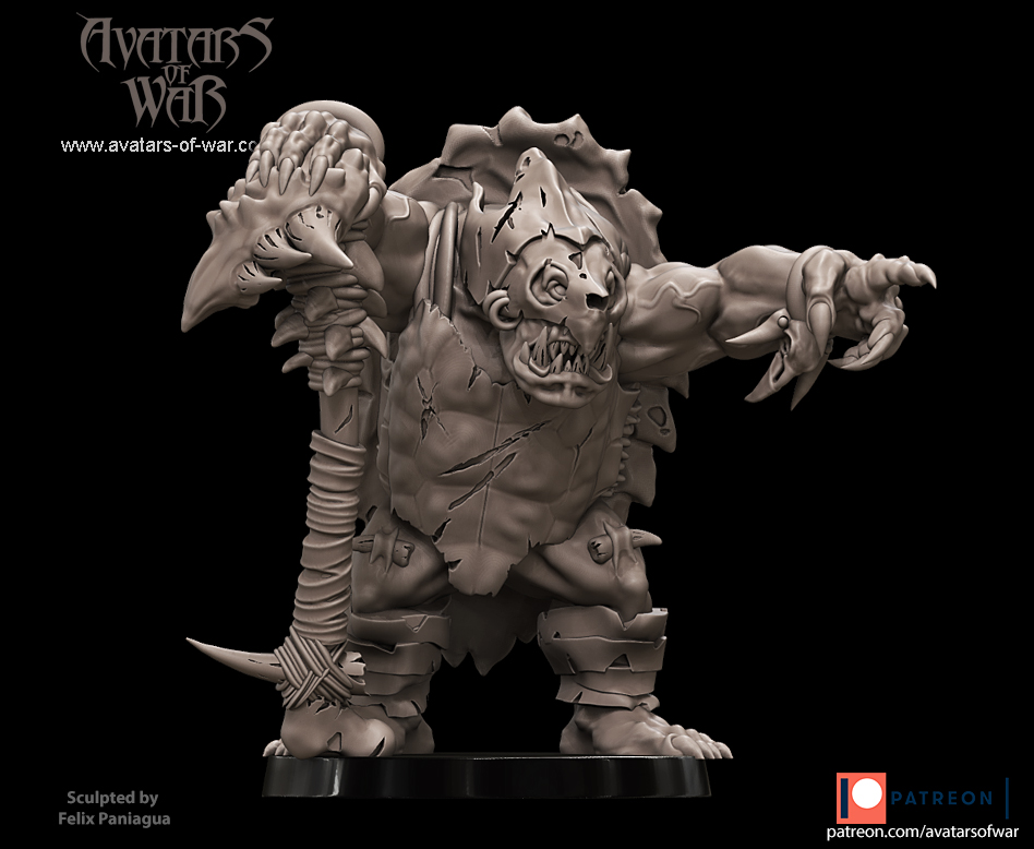 black orc warlord (urgzahk the dethroner) on dwarven throne, orcs & goblins avatars of war