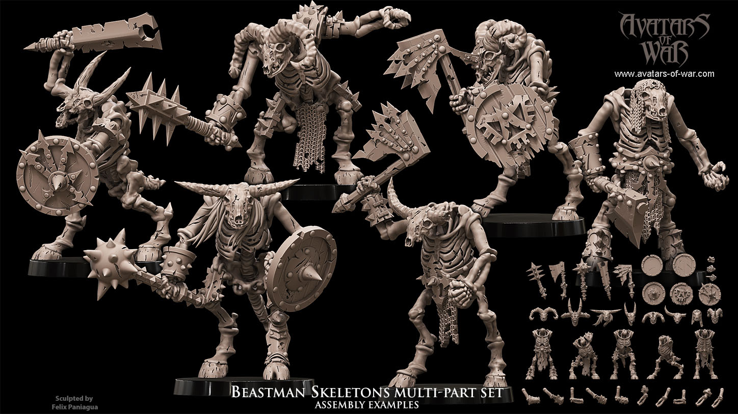 beastman skeletons multi part regiment, beastmen, avatars of war (copy)