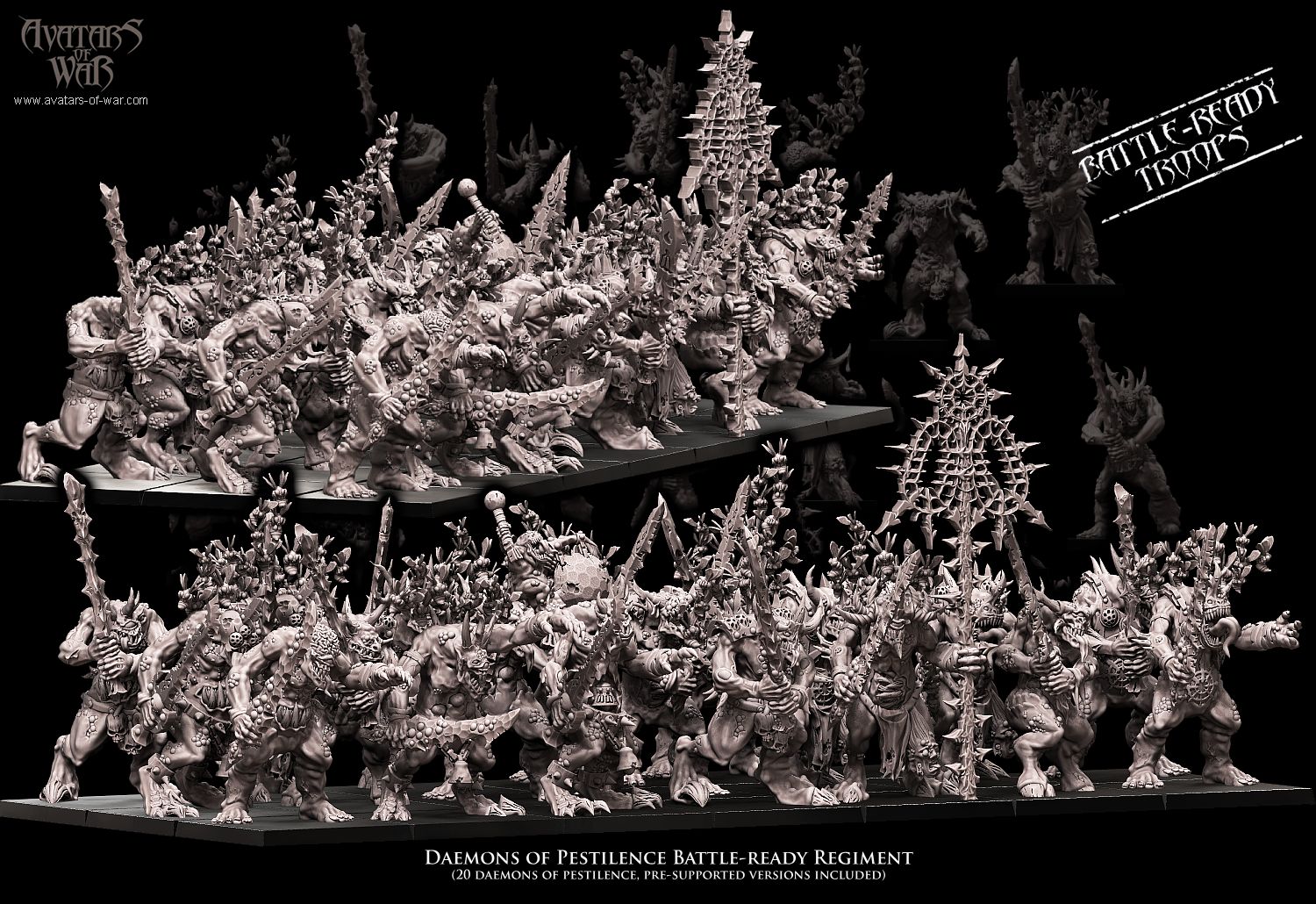 daemons of pestilence battle ready regiment, demons and dark gods of chaos, avatars of war