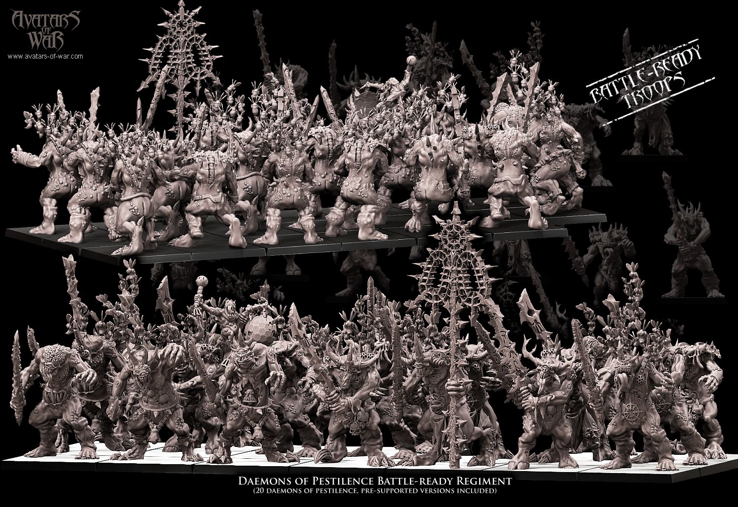 daemons of pestilence battle ready regiment, demons and dark gods of chaos, avatars of war