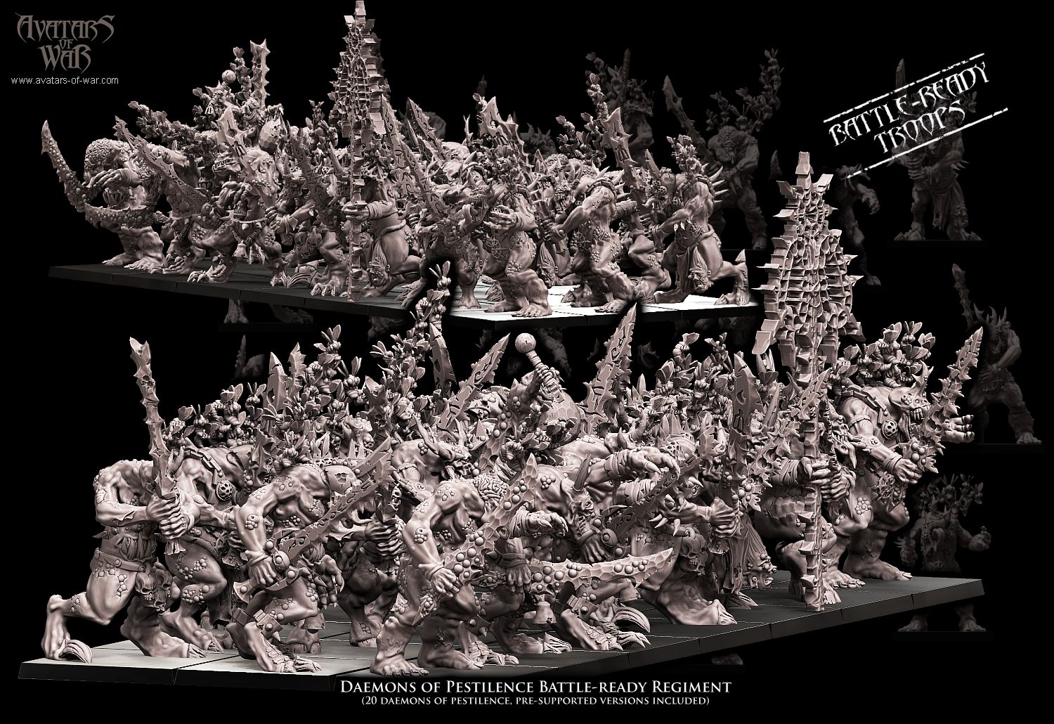 daemons of pestilence battle ready regiment, demons and dark gods of chaos, avatars of war