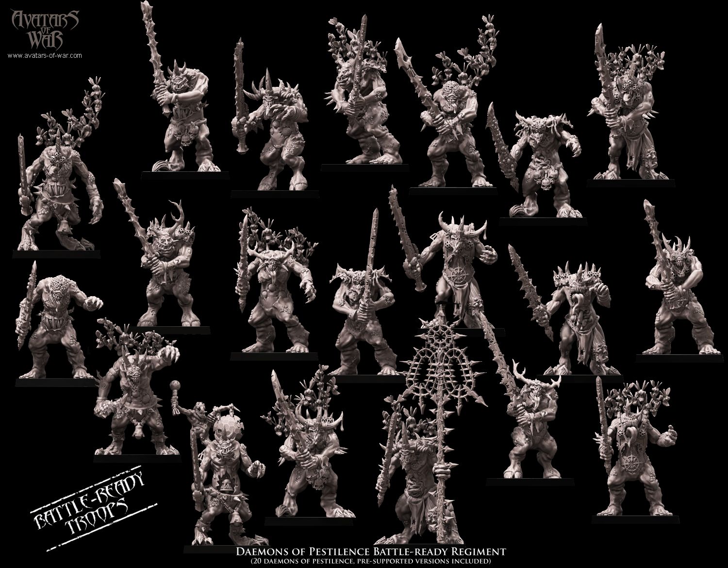 daemons of pestilence battle ready regiment, demons and dark gods of chaos, avatars of war