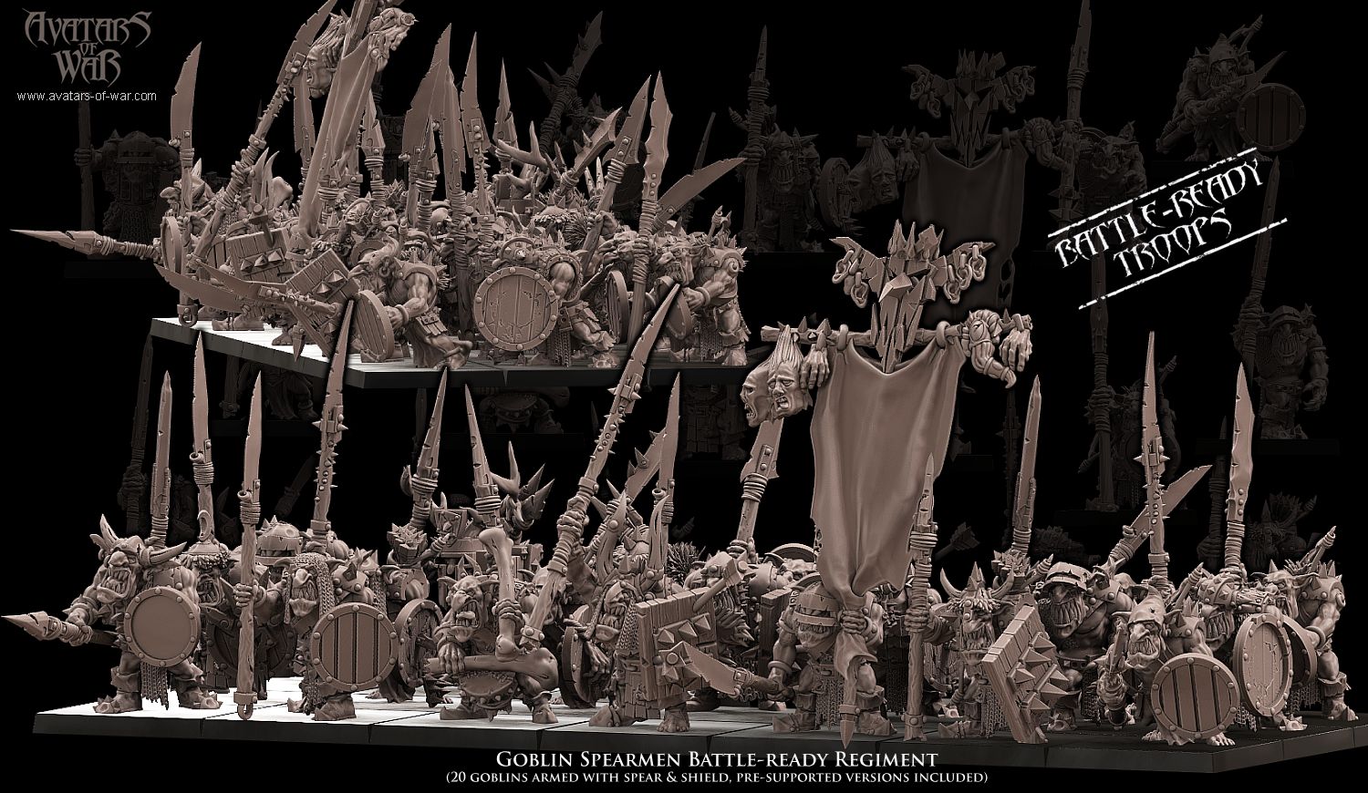 goblin spearmen battle ready regiment, orcs & goblins, avatars of war