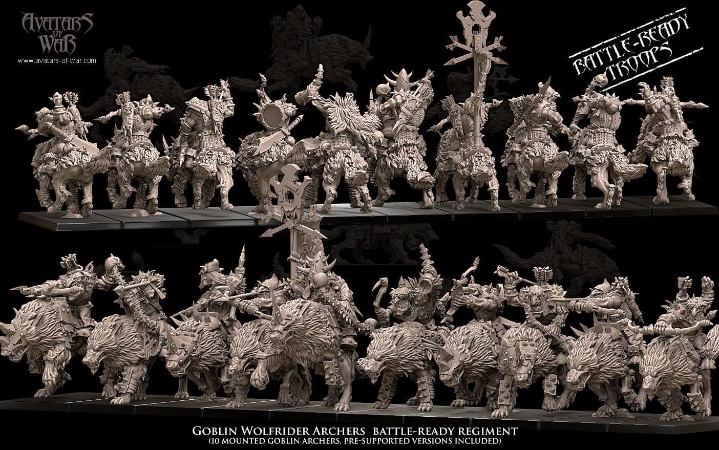 savage orc boar rider spearmen battle ready regiment, orcs & goblins avatars of war (copy)
