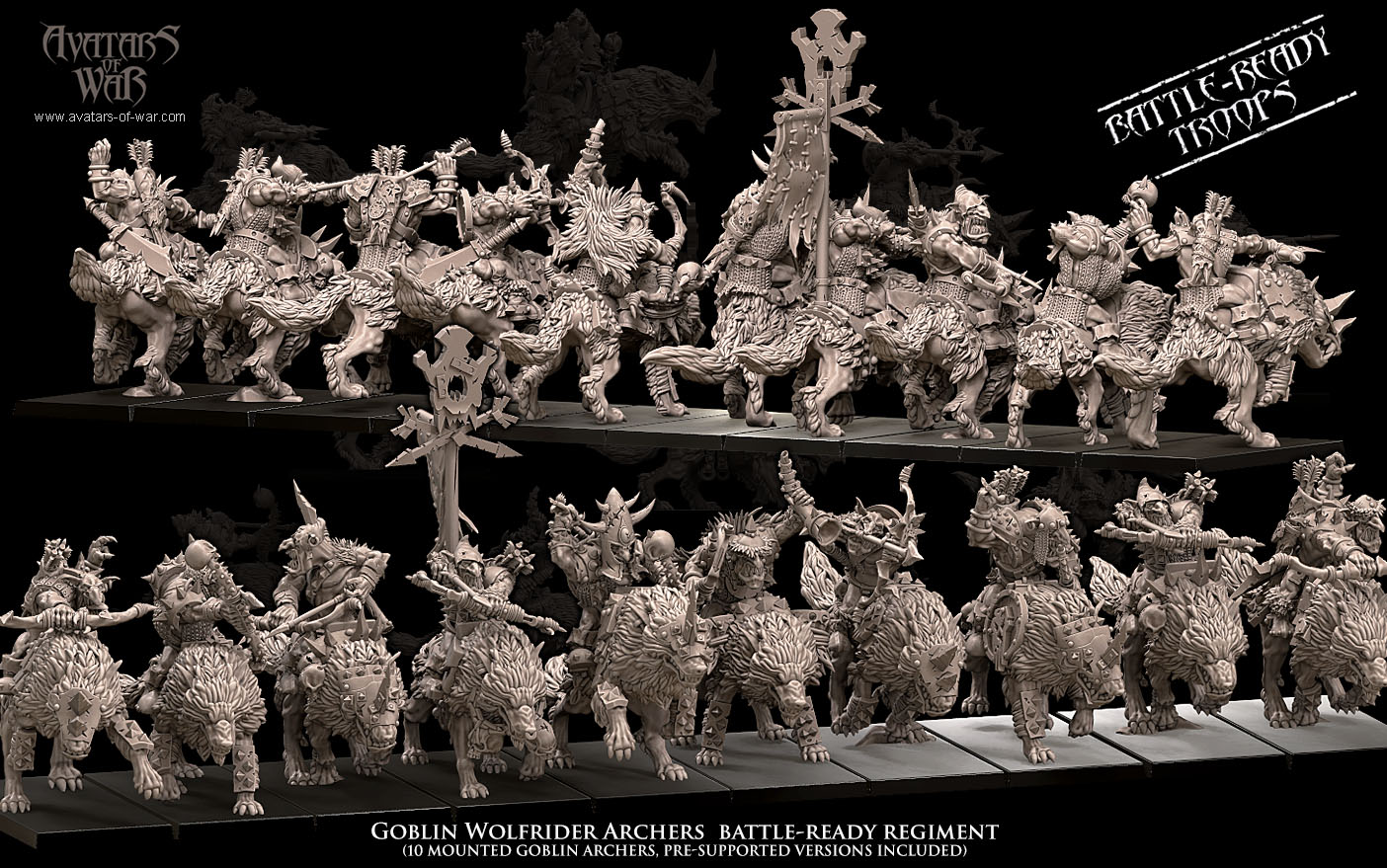 savage orc boar rider spearmen battle ready regiment, orcs & goblins avatars of war (copy)