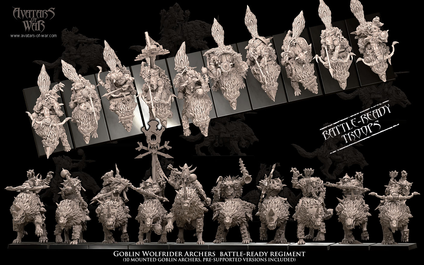 savage orc boar rider spearmen battle ready regiment, orcs & goblins avatars of war (copy)