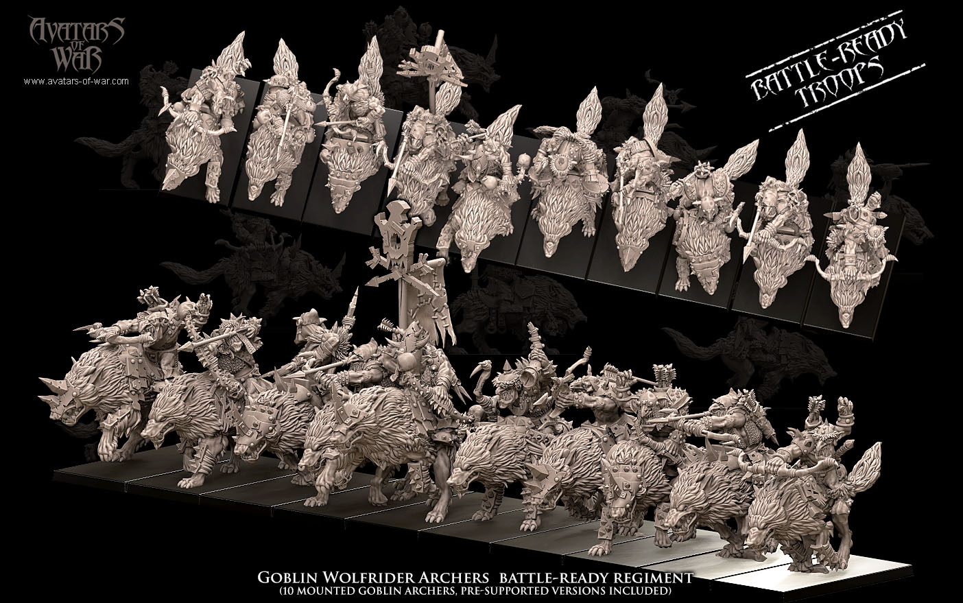 savage orc boar rider spearmen battle ready regiment, orcs & goblins avatars of war (copy)