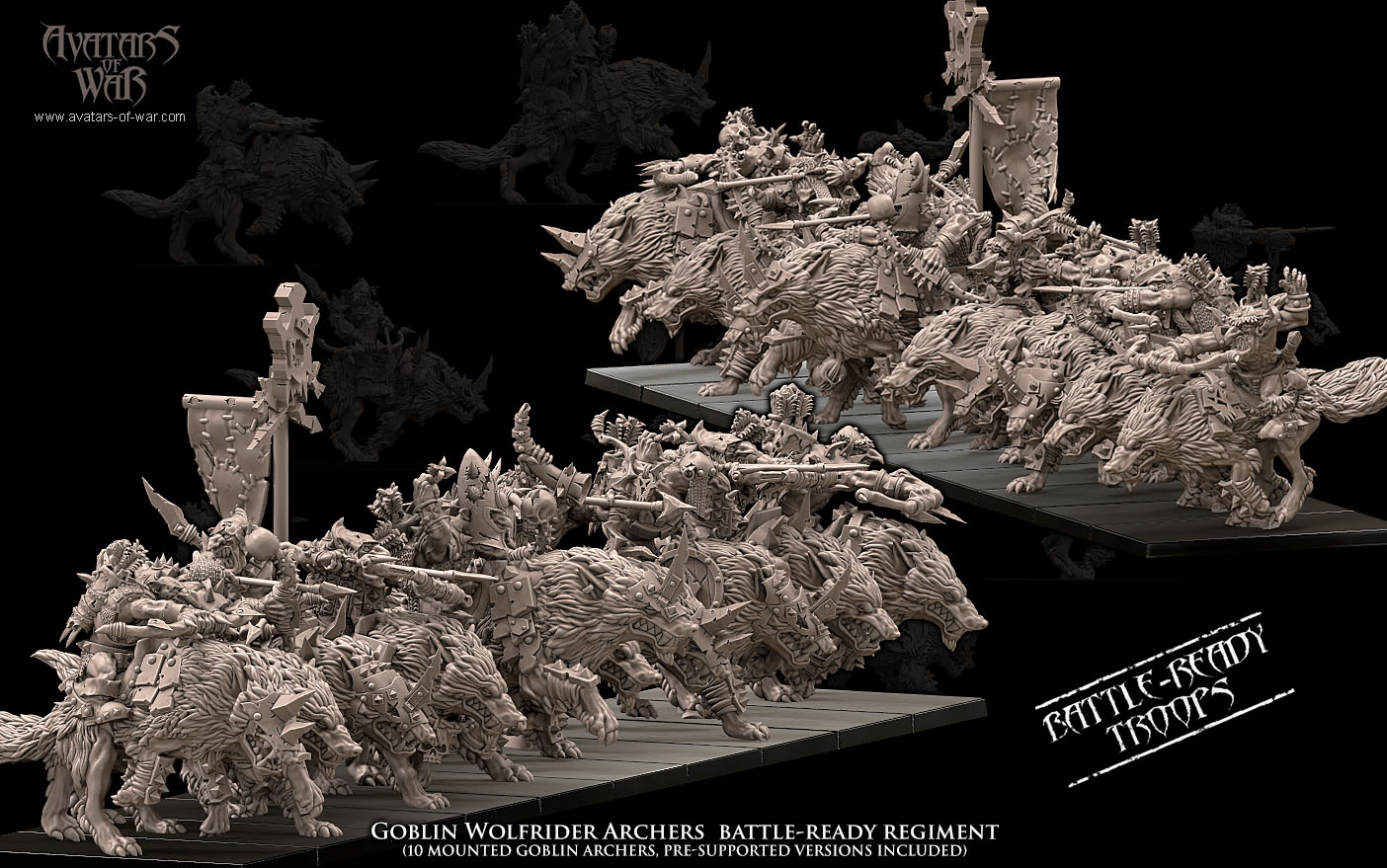 goblin wolfrider archers battle ready regiment, orcs & goblins avatars of war