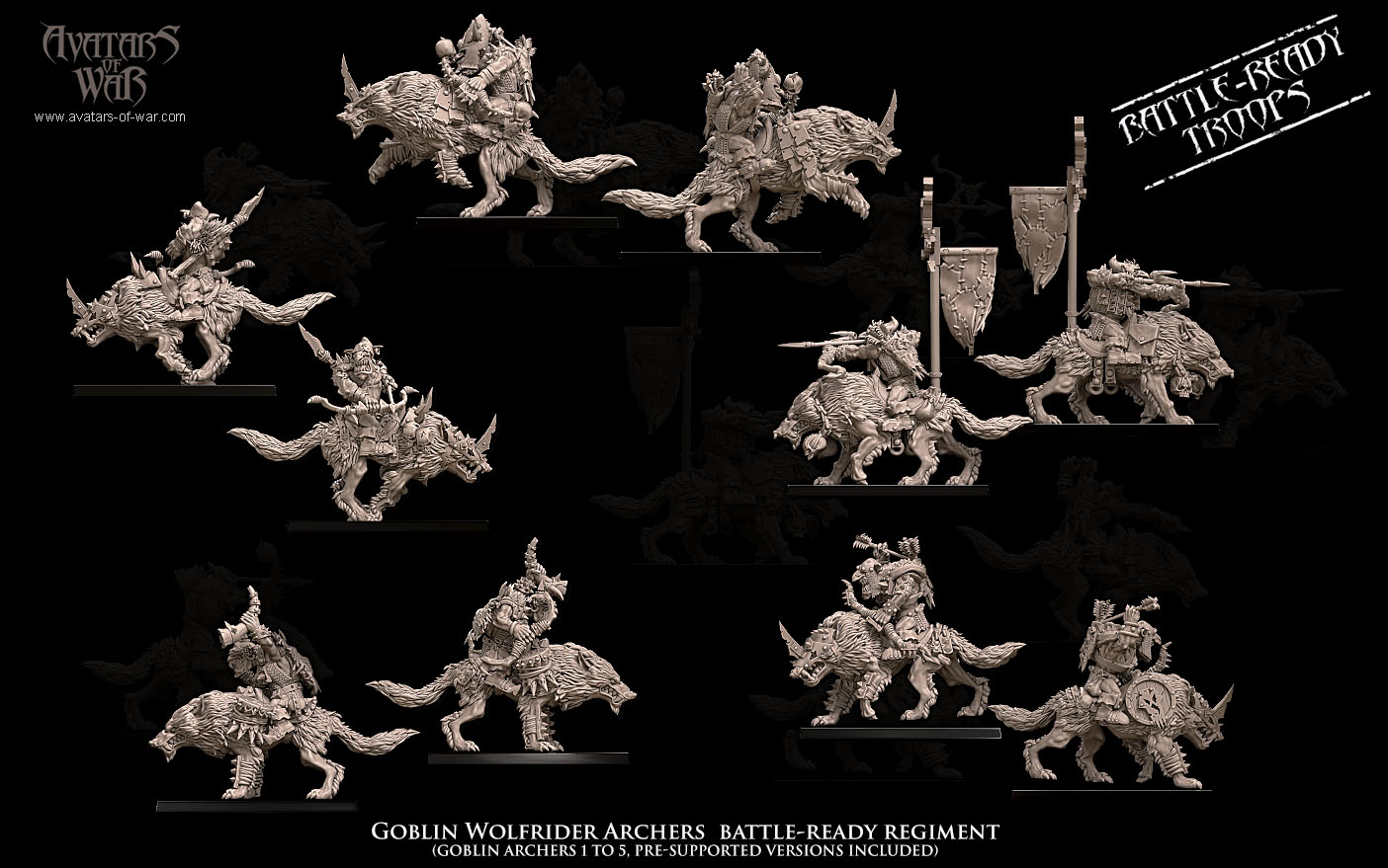 goblin wolfrider archers battle ready regiment, orcs & goblins avatars of war