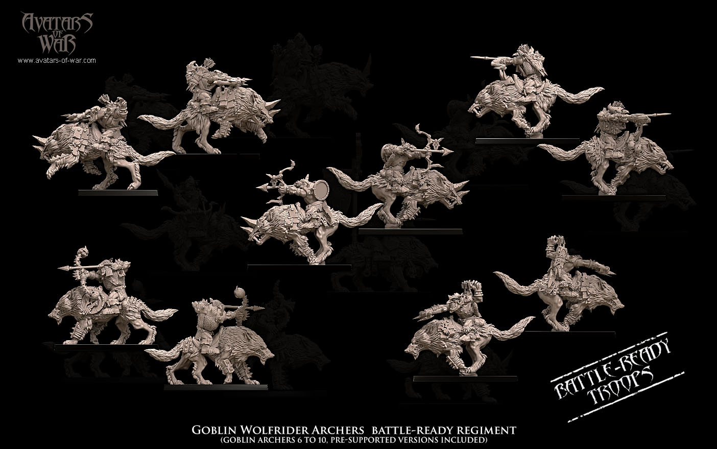 goblin wolfrider archers battle ready regiment, orcs & goblins avatars of war