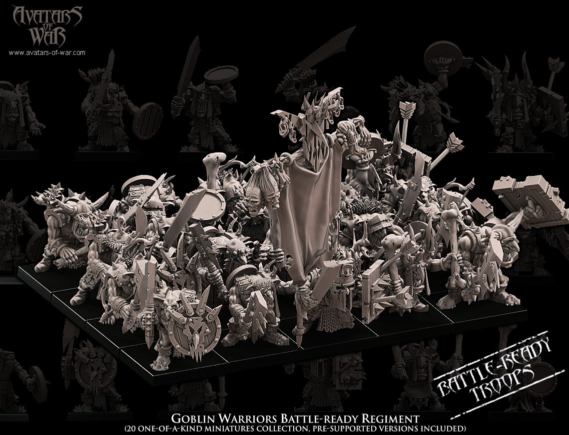 goblin warriors battle ready regiment, orcs & goblins, avatars of war