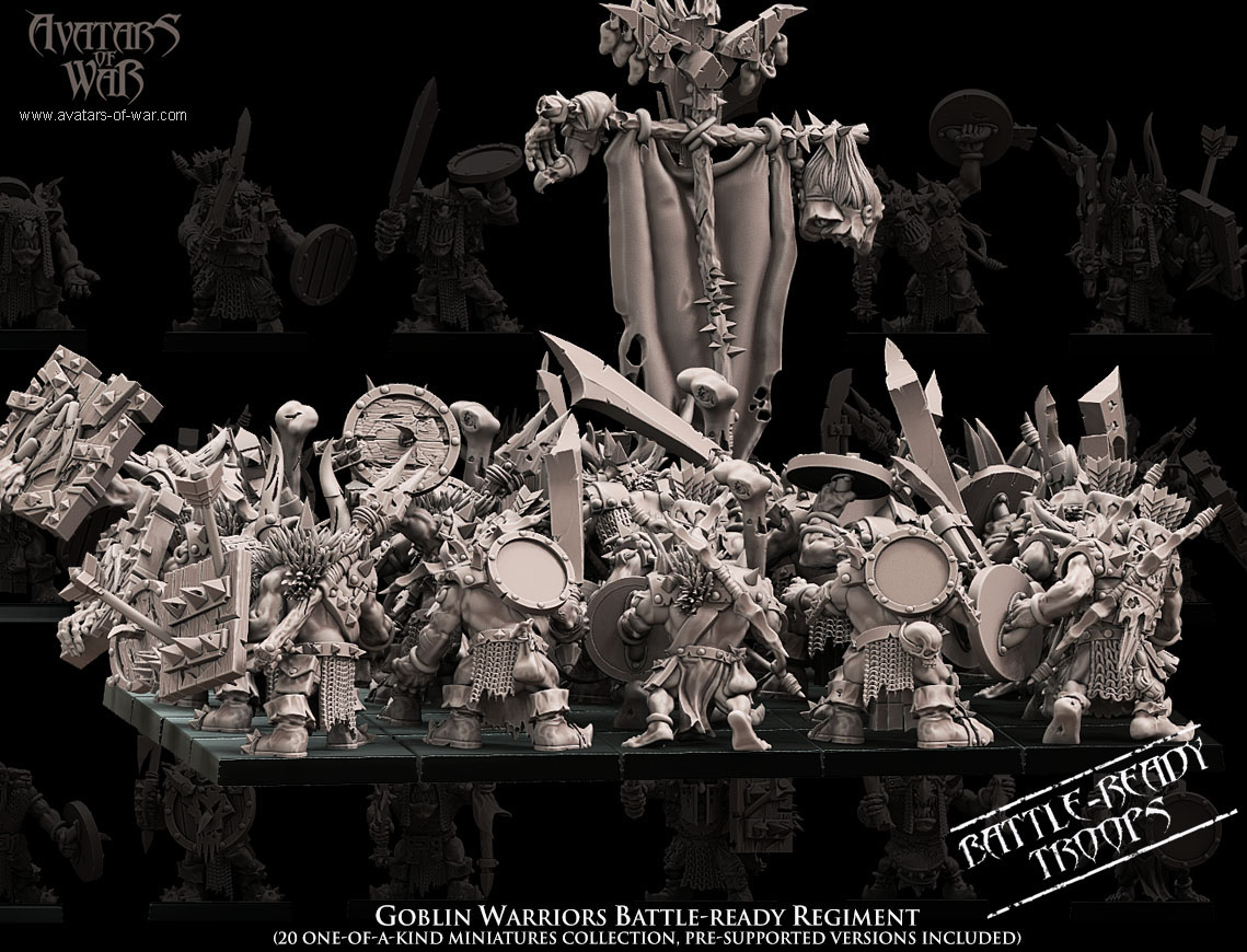 goblin warriors battle ready regiment, orcs & goblins, avatars of war