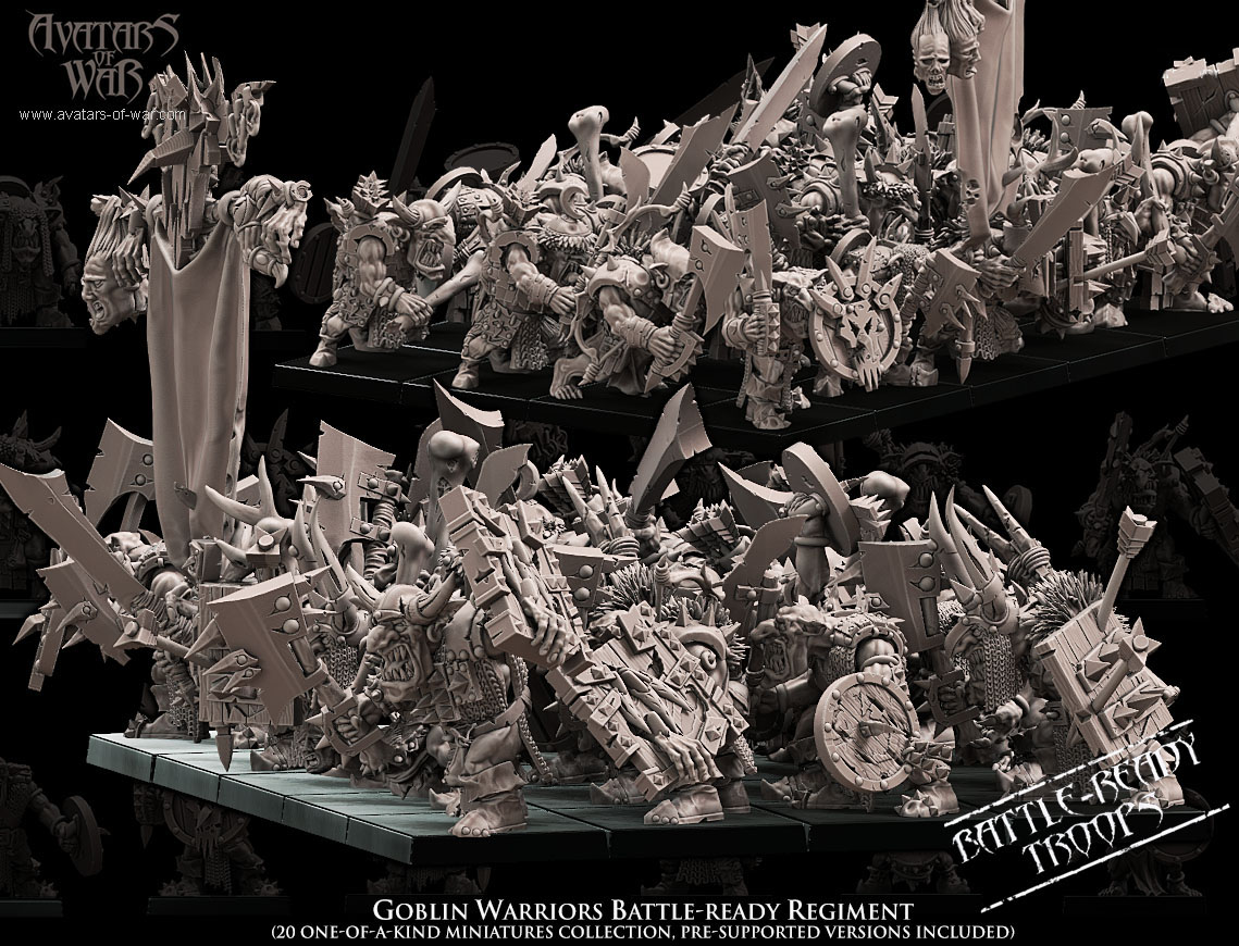 goblin warriors battle ready regiment, orcs & goblins, avatars of war