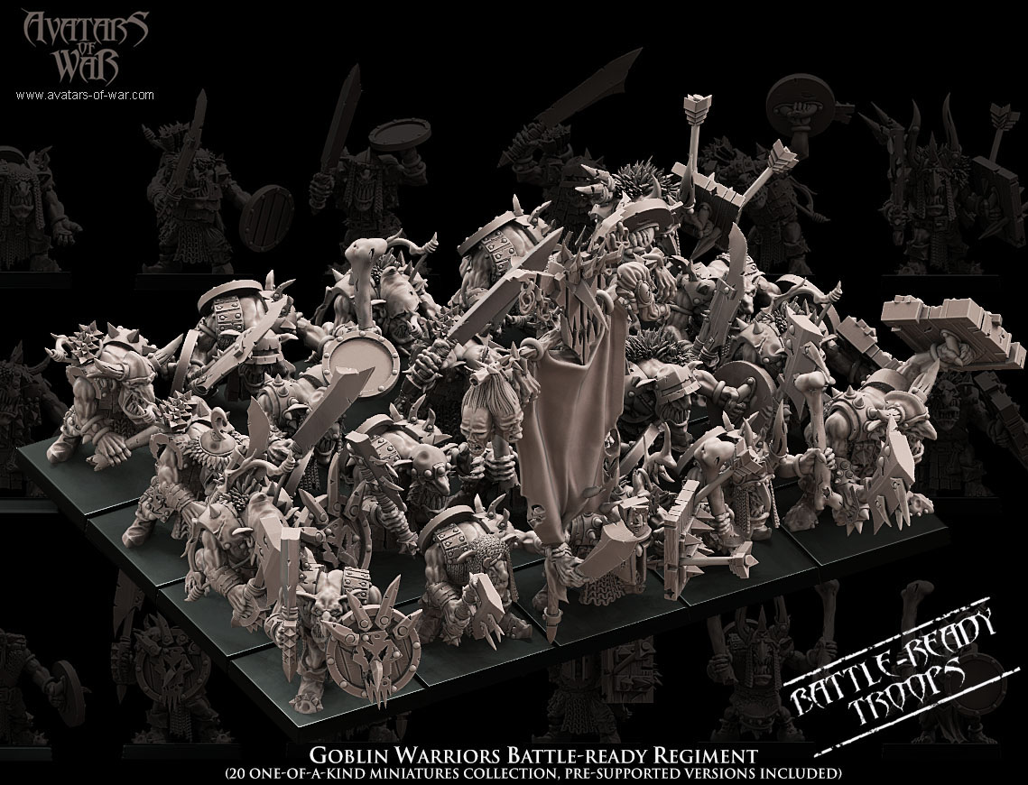 goblin warriors battle ready regiment, orcs & goblins, avatars of war