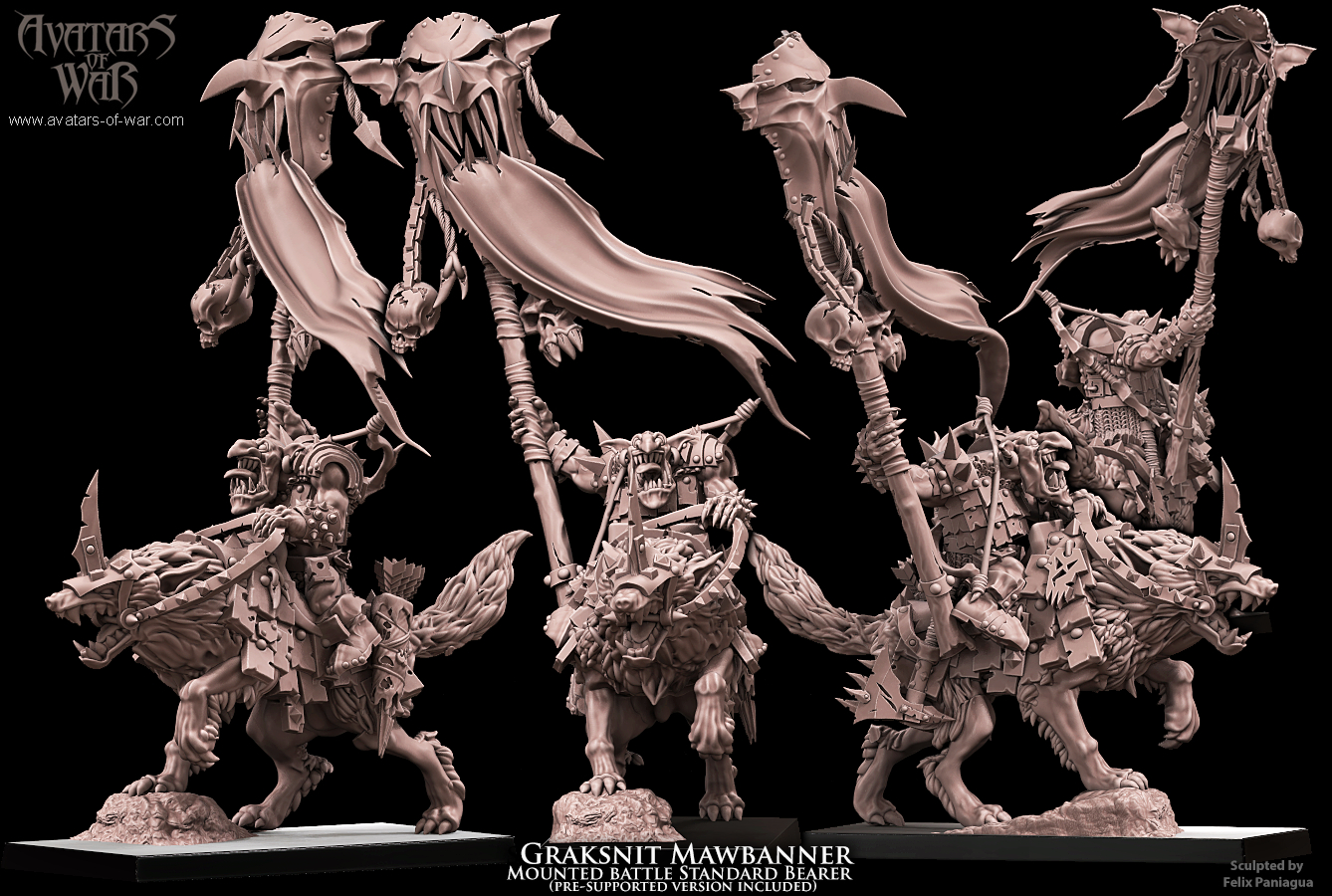 goblin mounted battle standard bearer, orcs & goblins avatars of war