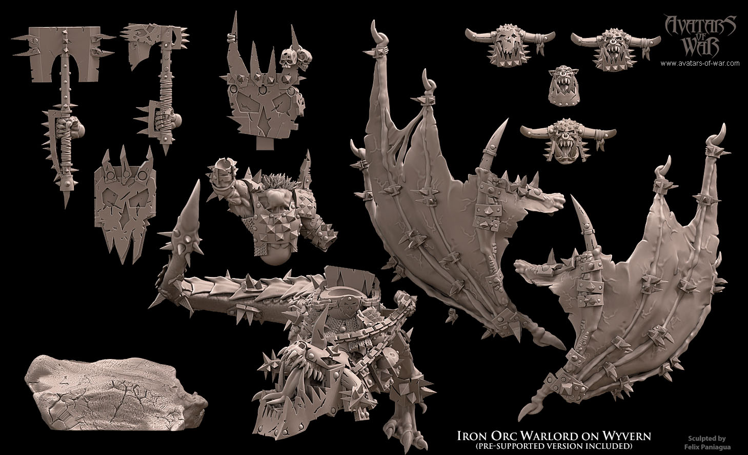 iron orc warlord on wyvern, orcs & goblins avatars of war