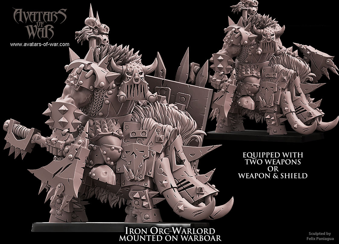 iron orc warlord on warboar, orcs & goblins avatars of war