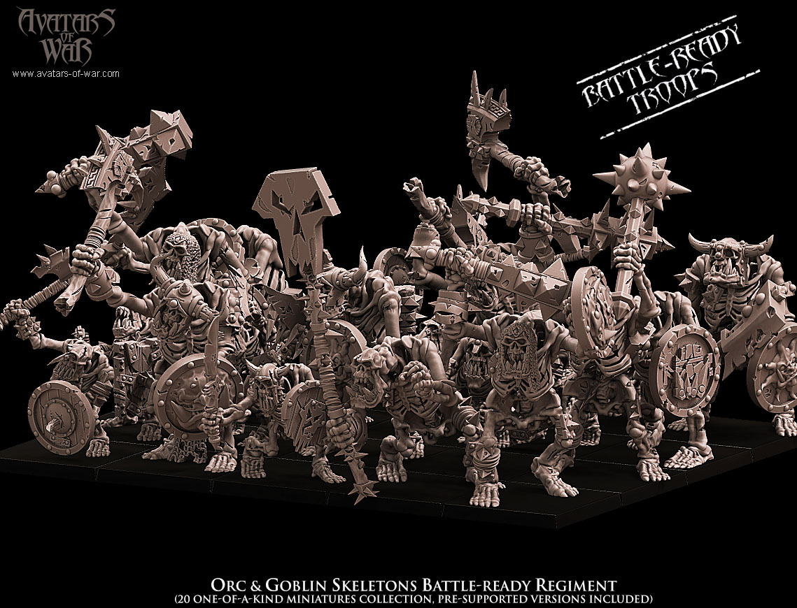 orc & goblin skeletons battle ready regiment , undead, avatars of war
